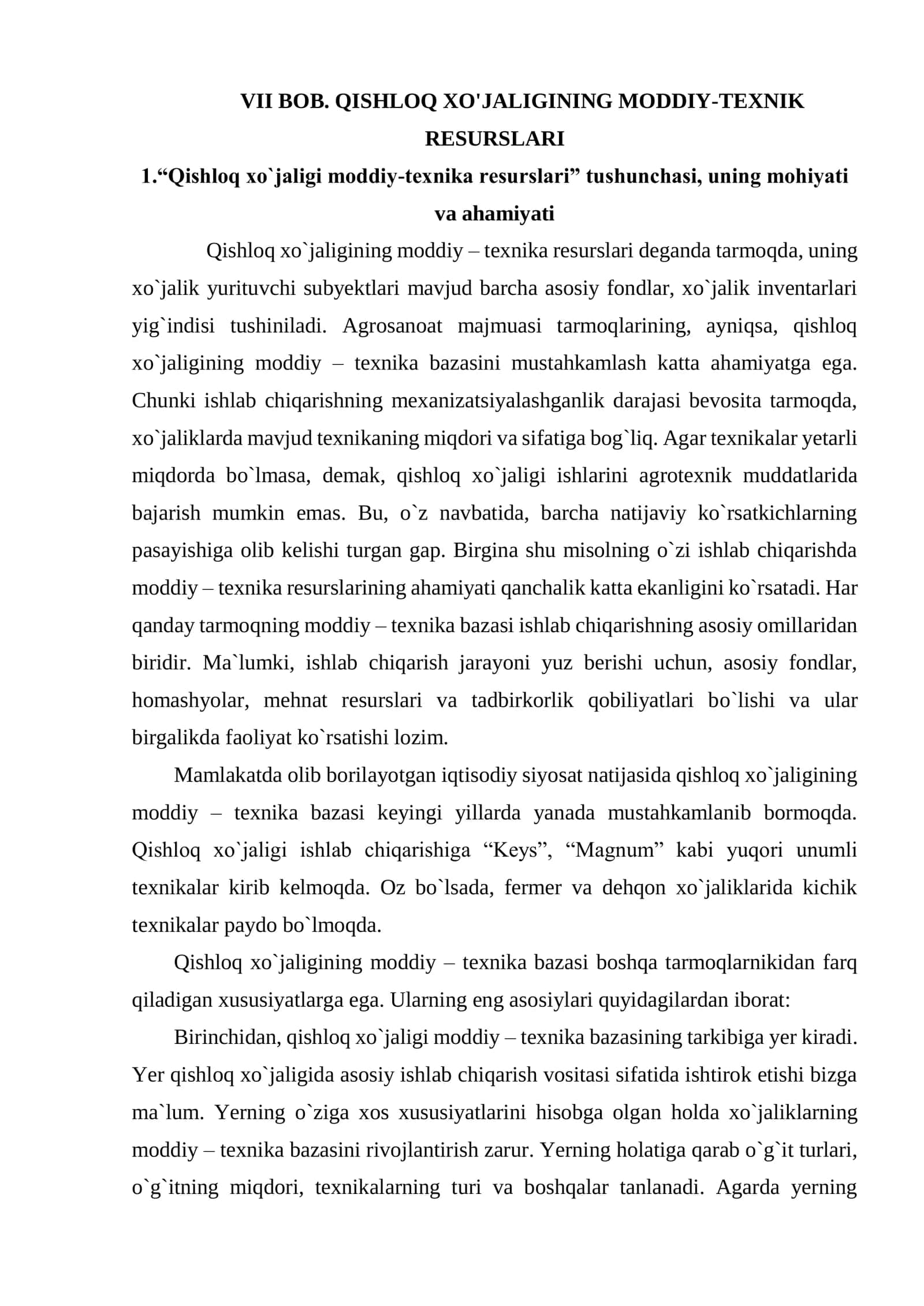 Qishloq xo'jaliginig moddiy-texnika resurslari 1