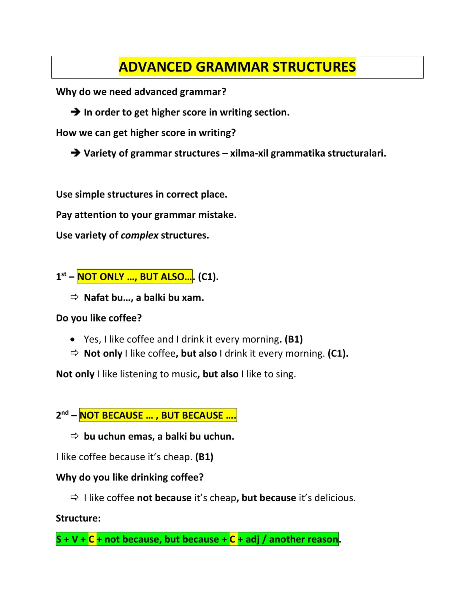 ADVANCED GRAMMAR STRUCTURES 1