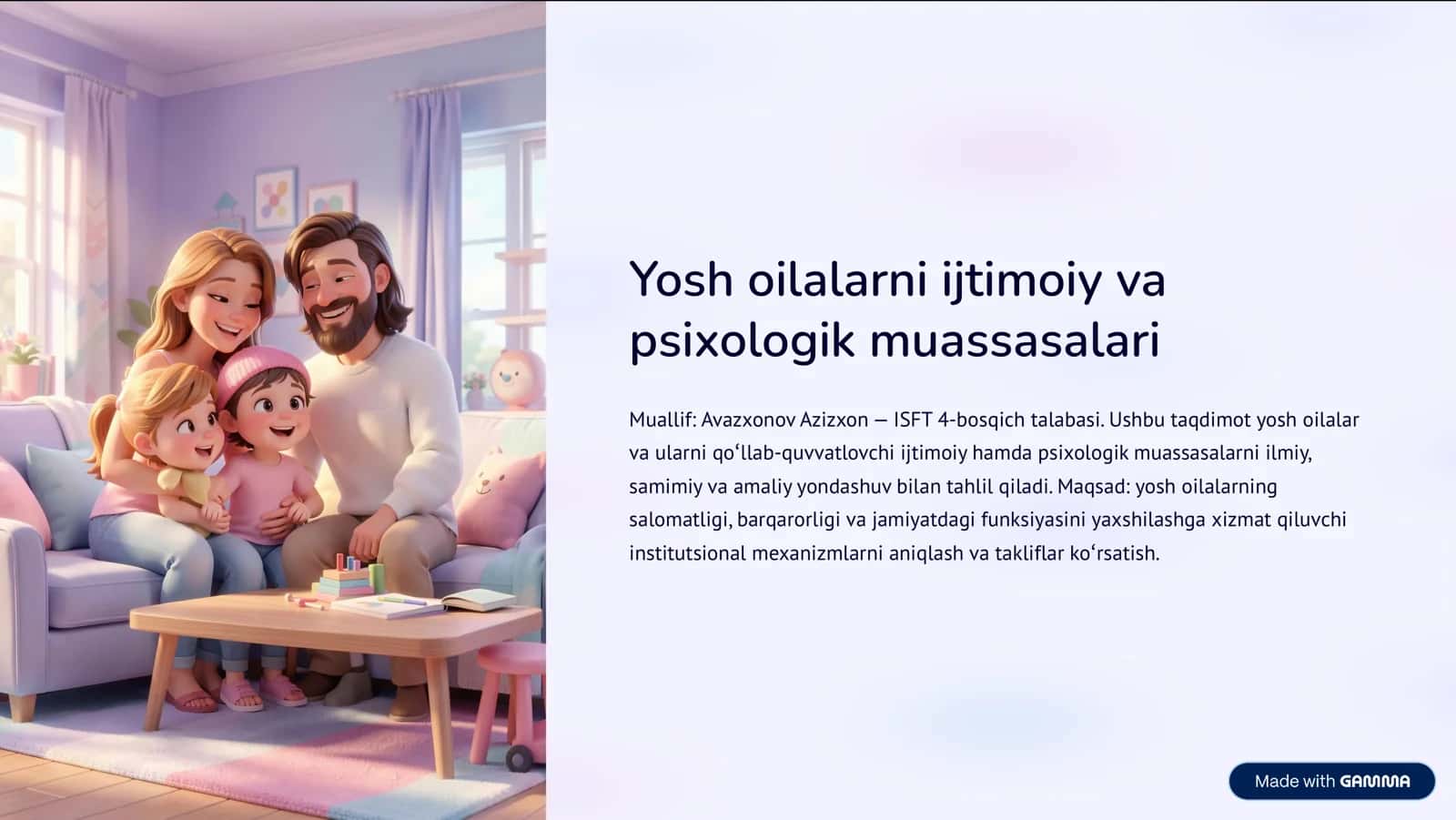 Yosh oilalarni ijtimoiy va psixologik muassasalari 1