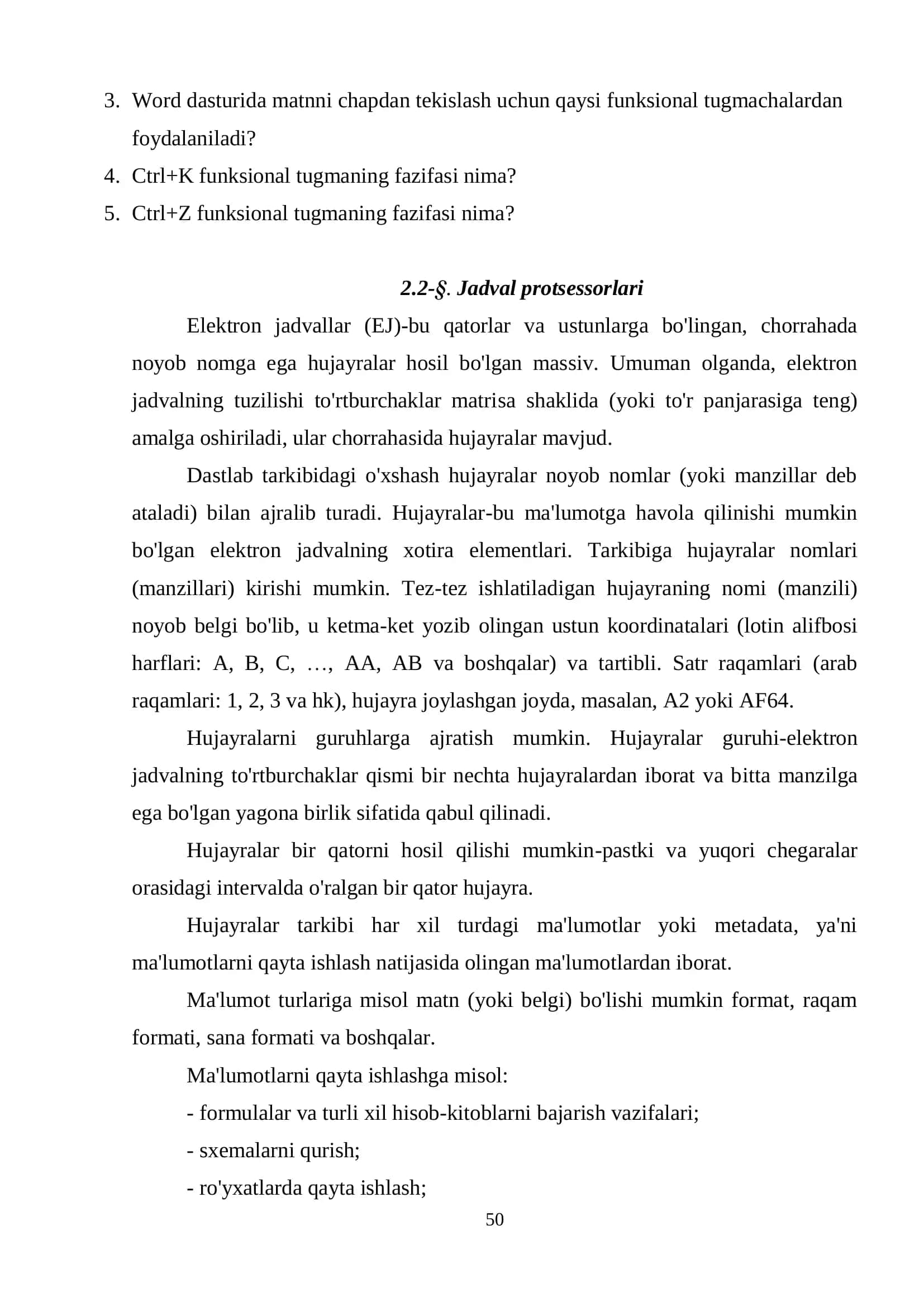 Jadval protsessorlari 1