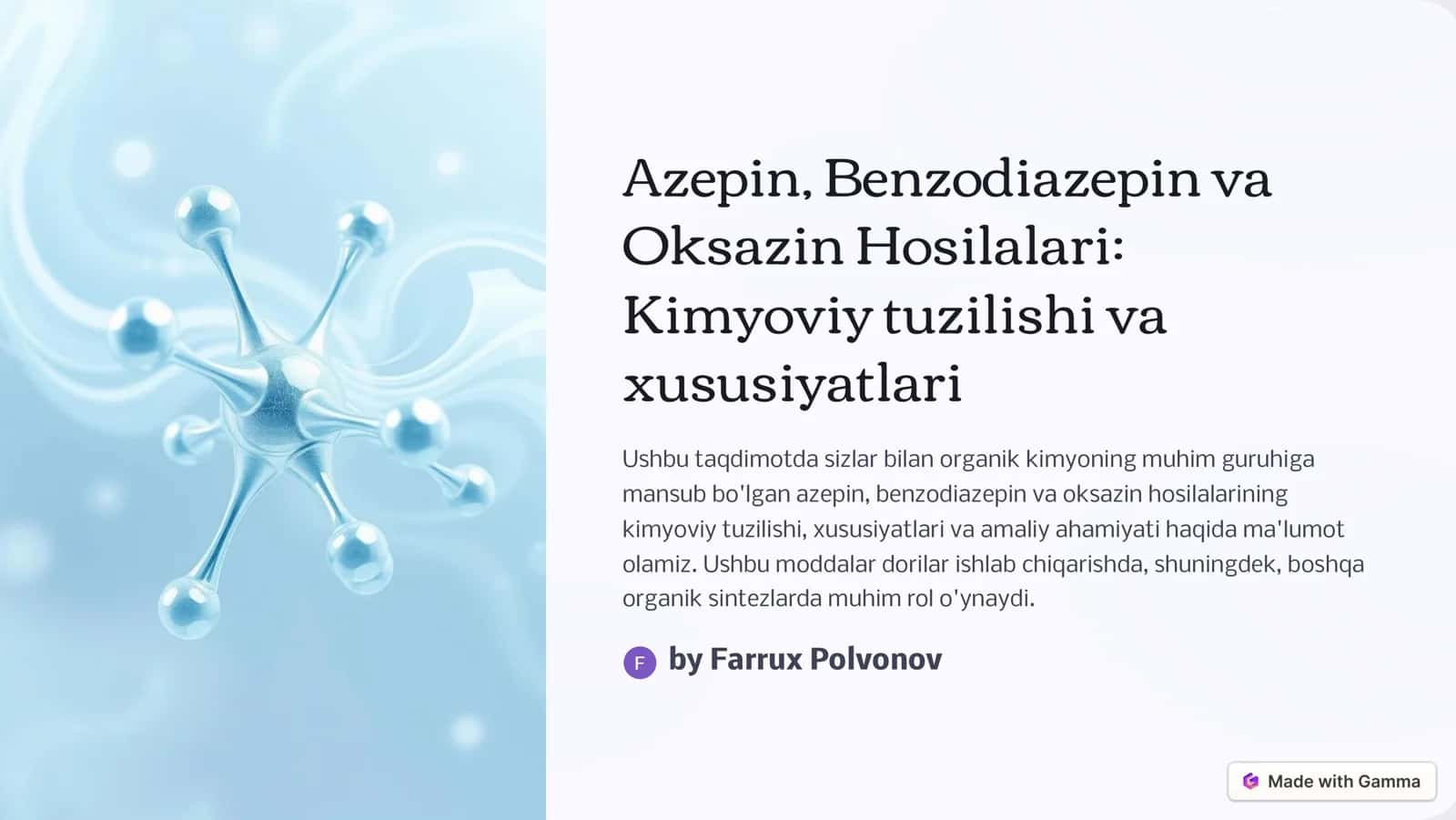 Azepin, Benzodiazepin va Oksazin Hosilalari: Kimyoviy tuzilishi va xususiyatlari 1