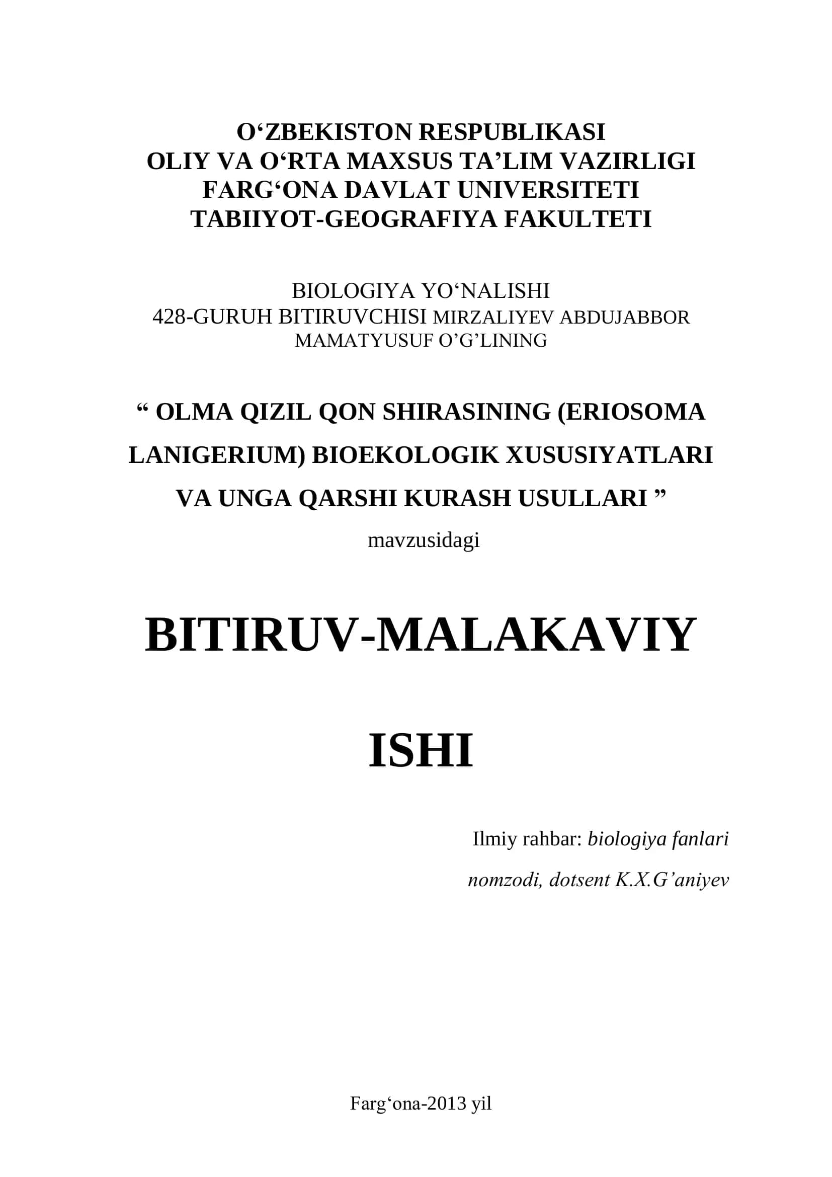 OLMA QIZIL QON SHIRASINING (ERIOSOMA LANIGERIUM) BIOEKOLOGIK XUSUSIYATLARI VA UNGA QARSHI KURASH USULLARI 1