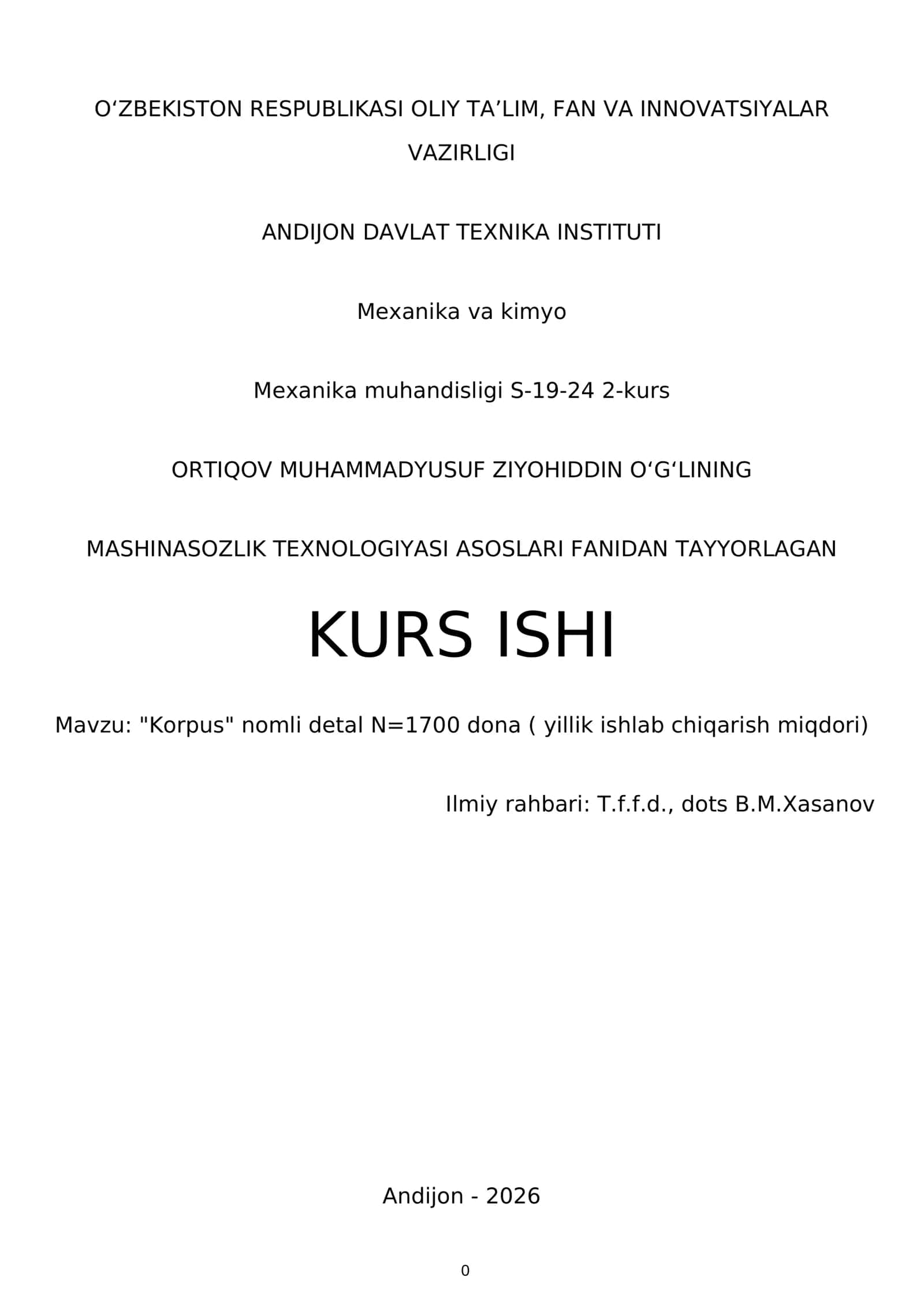 "Mashinasozlik texnologiyasi asoslari" 1