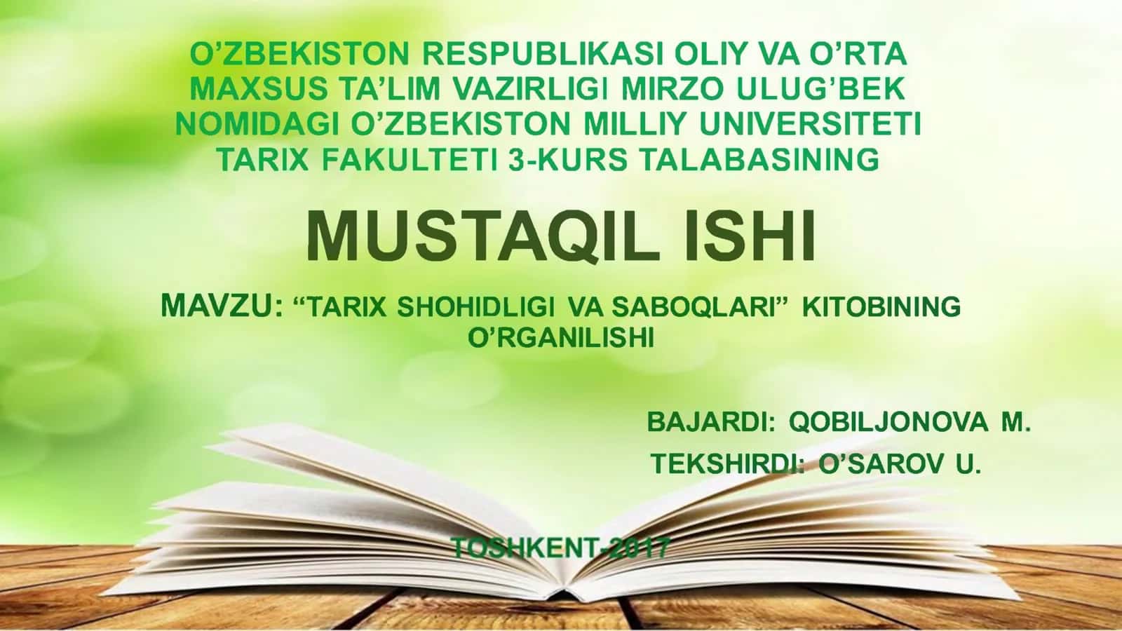 TARIX SHOHIDLIGI VA SABOQLARI 1