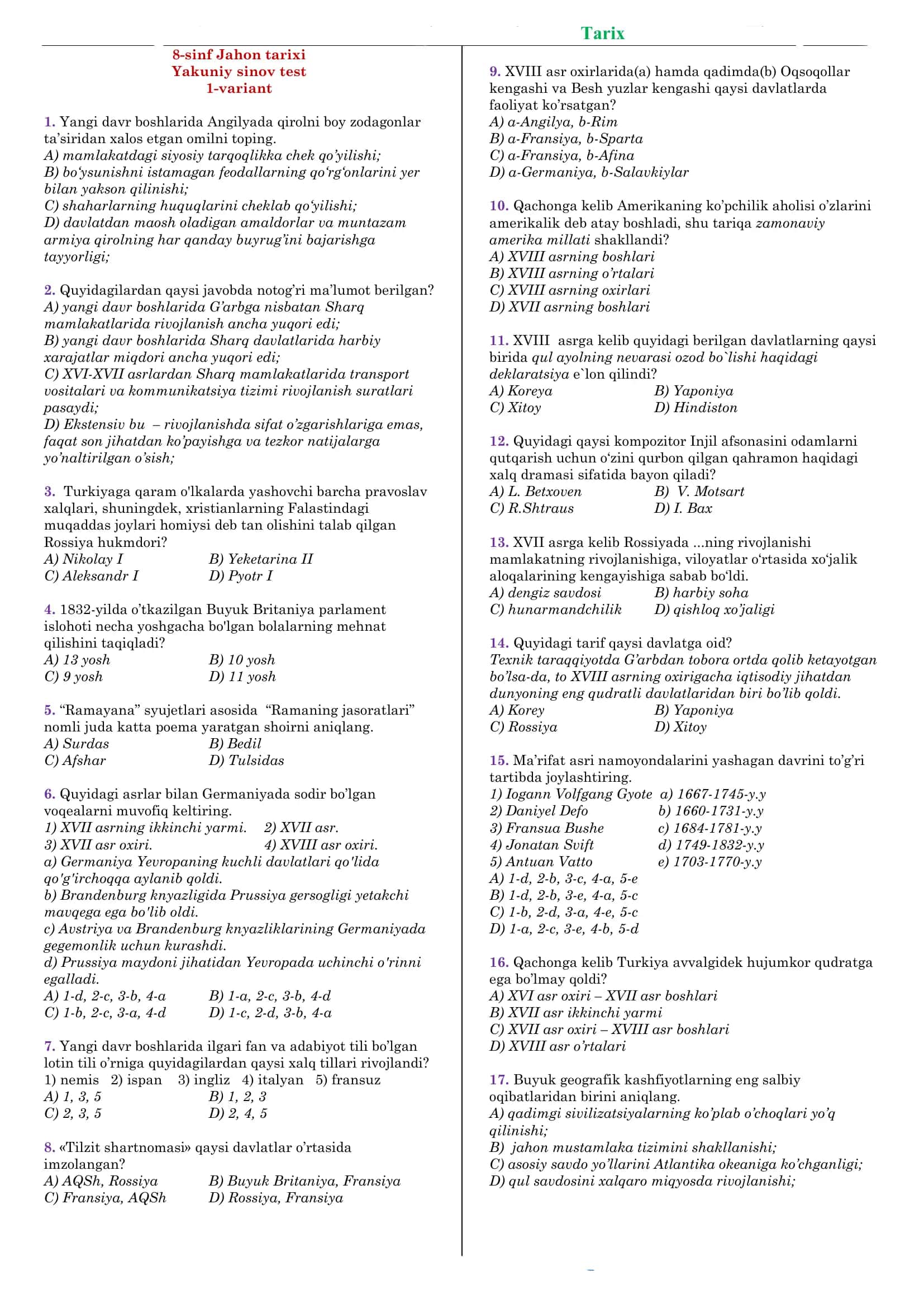 tarix test 1