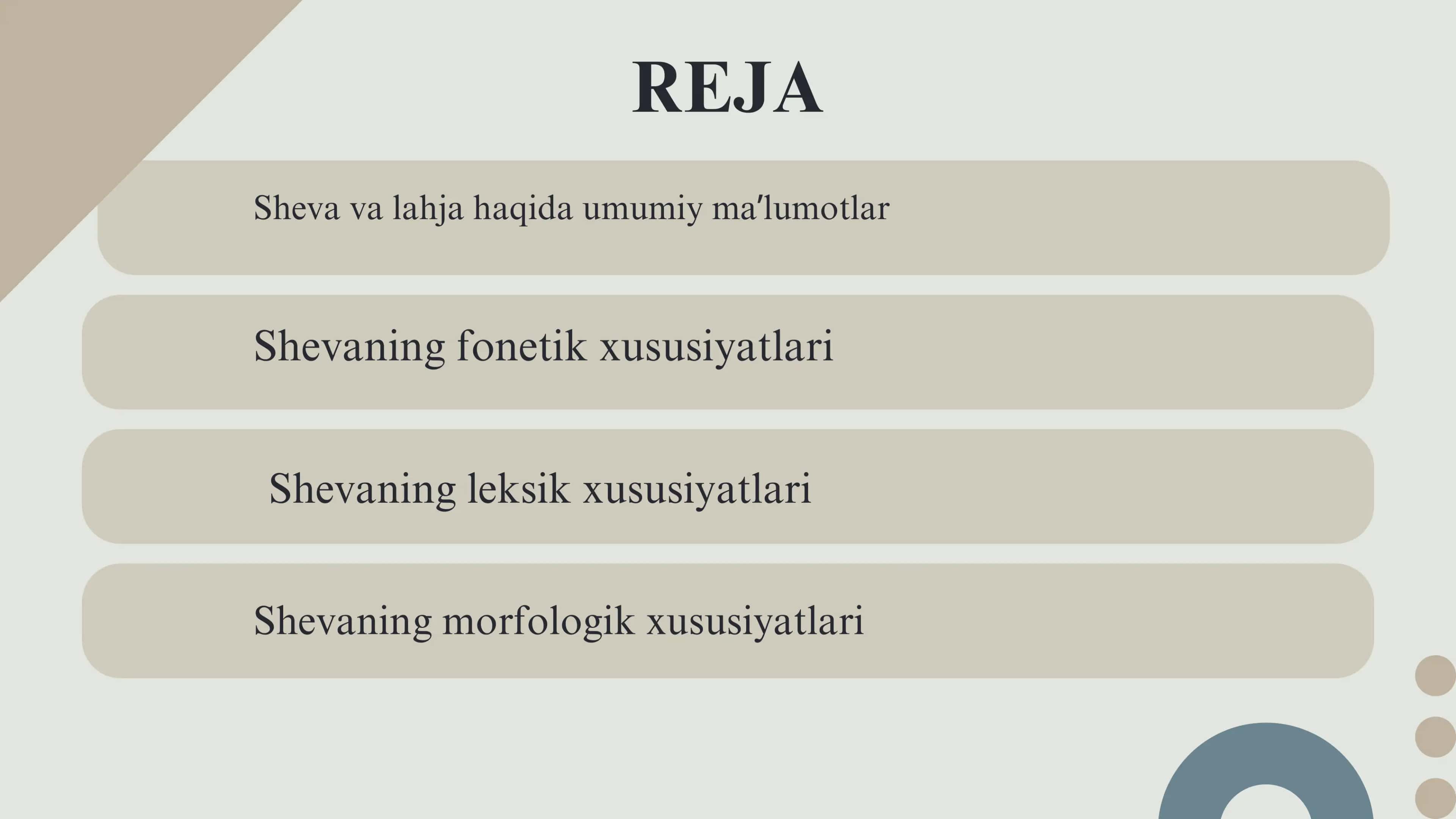 Sheva va lahja haqida umumiy maʼlumotlar 1