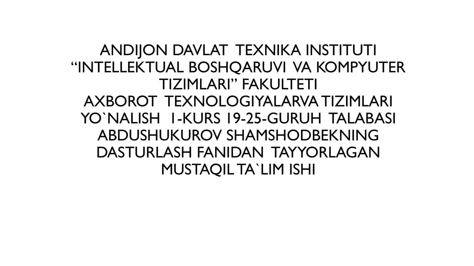 EXCEPTION HANDLING (ISTISNO BILAN ISHLASH) TIZIMI 1