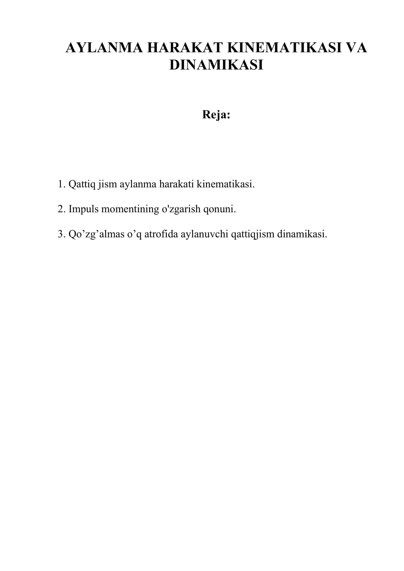 AYLARMA HARAKAT KINEMATIKASI VA DINAMIKASI 1