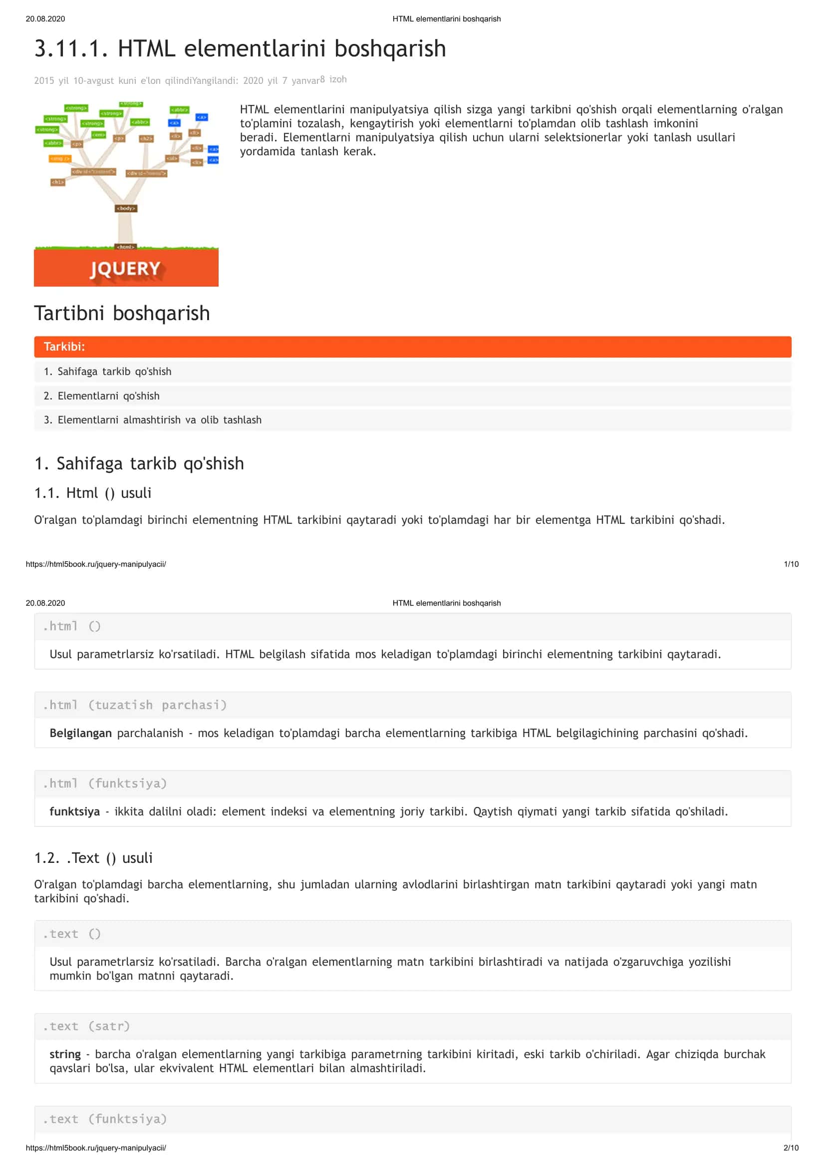 HTML elementlarini boshqarish 1
