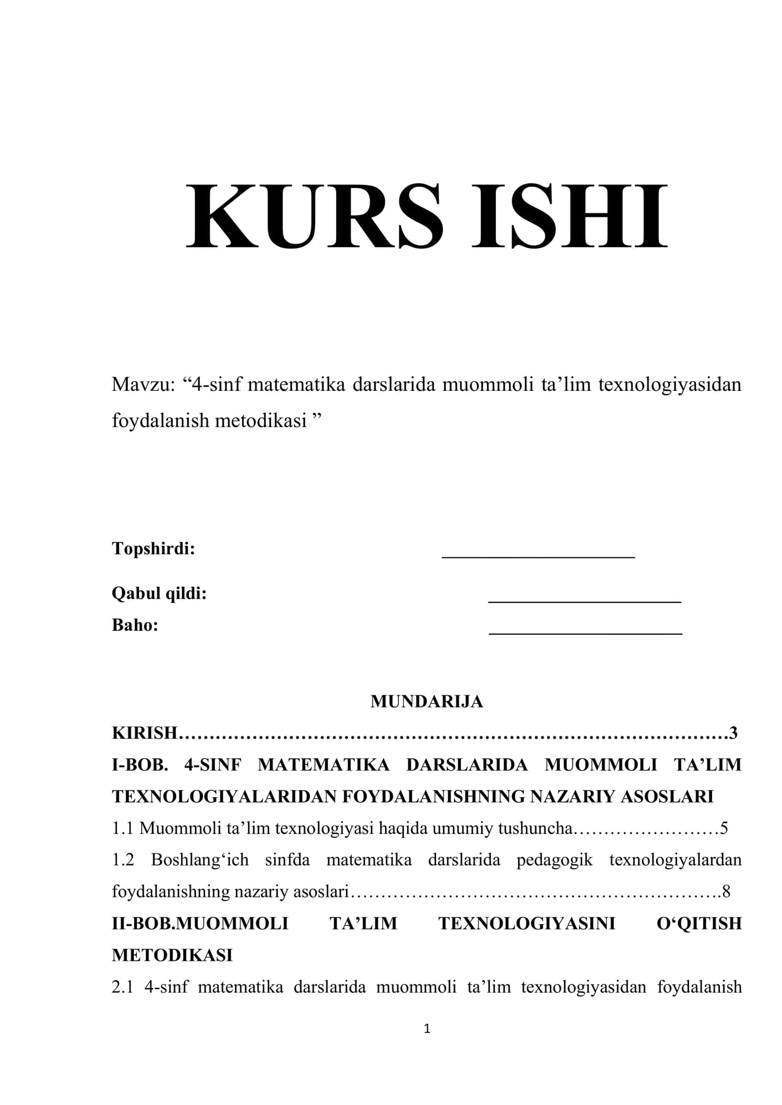 4-sinf matematika darslarida muommoli ta’lim texnologiyasidan foydalanish metodikasi 1