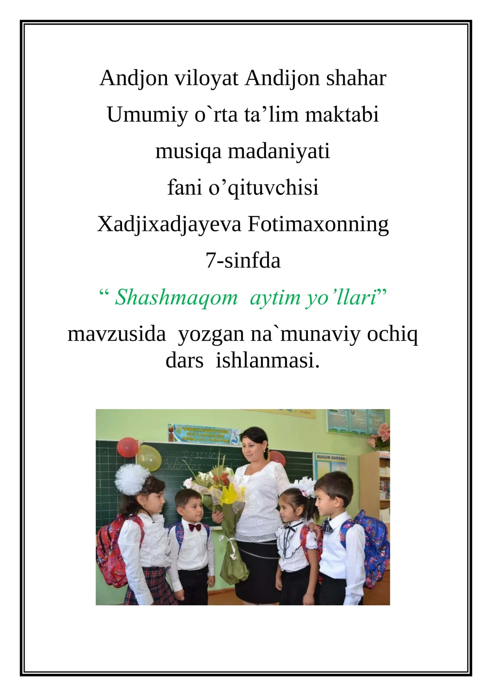 7-sinf Musiqa fanidan Shashmaqom aytim yo'llari dars ishlanmasi 1