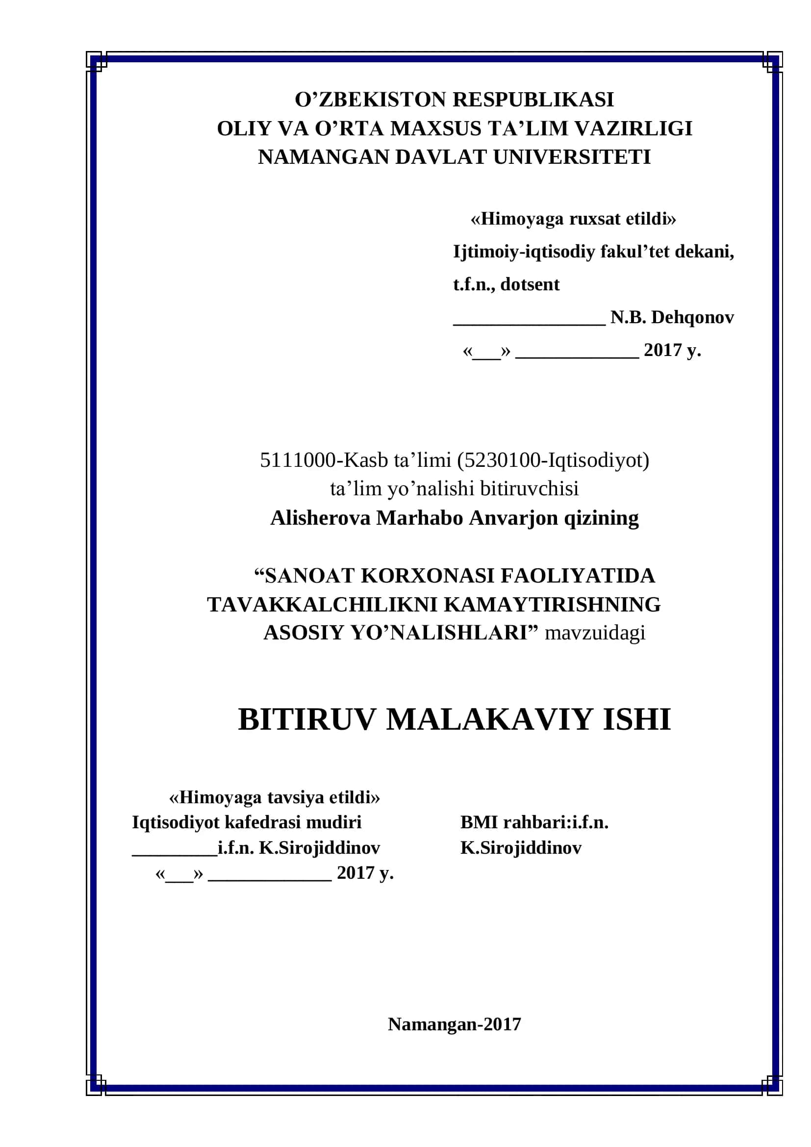SANOAT KORXONASI FAOLIYATIDA TAVAKKALCHILIKNI KAMAYTIRISHNING ASOSIY YO’NALISHLARI 1