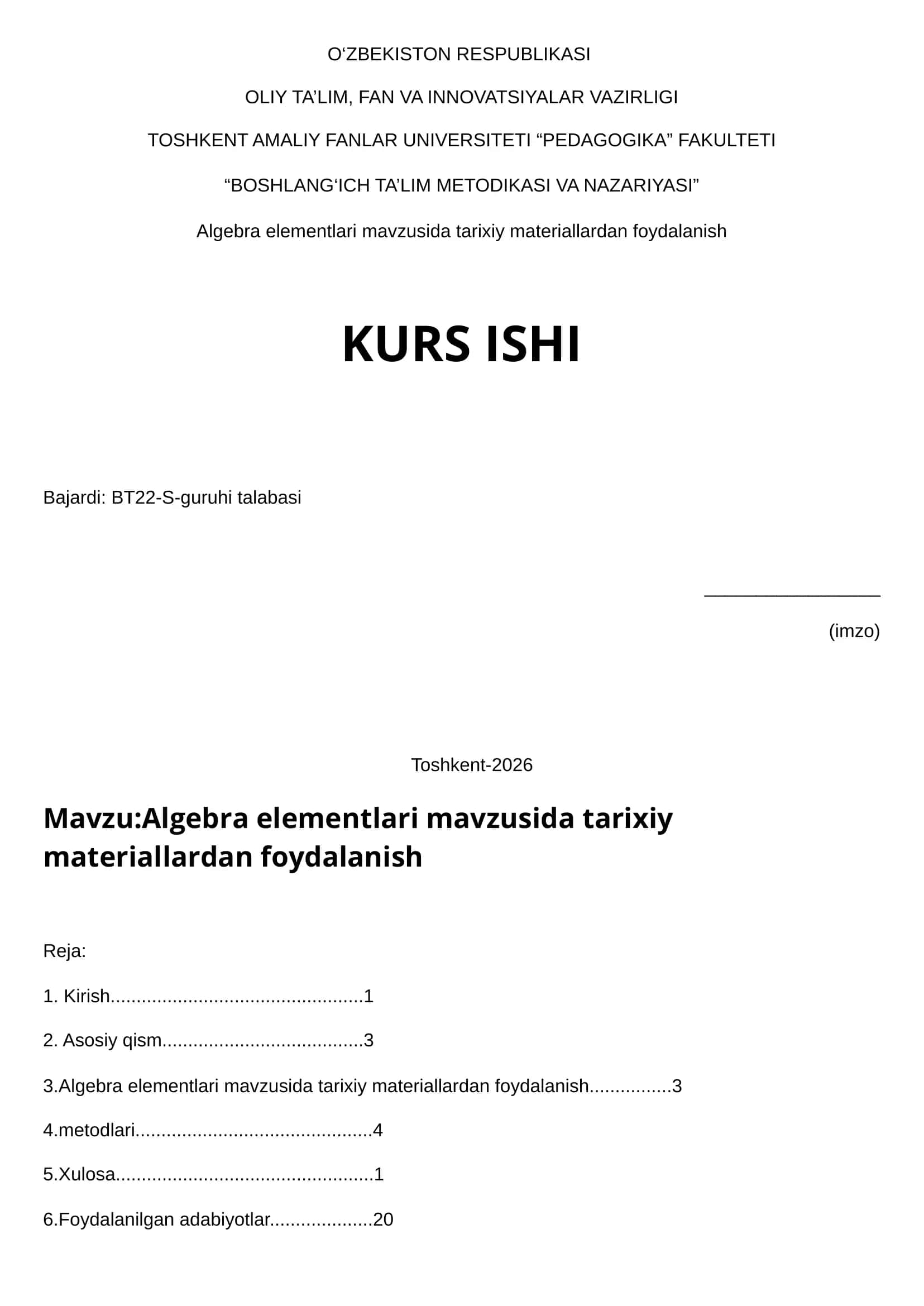 Algebra elementlari mavzusida tarixiy materiallardan foydalanish 1