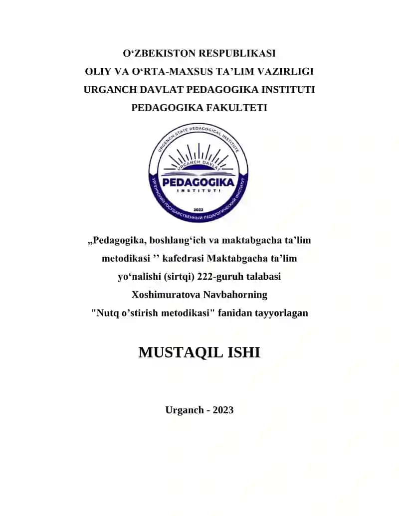 Nutq o’stirish metodikasi