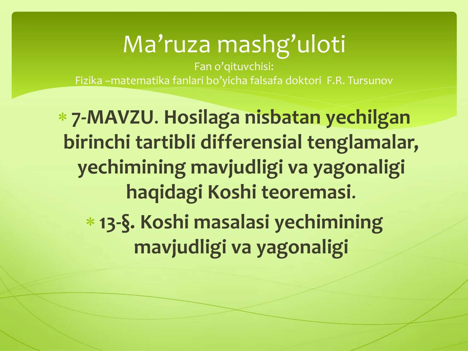 Koshi teoremasi 1