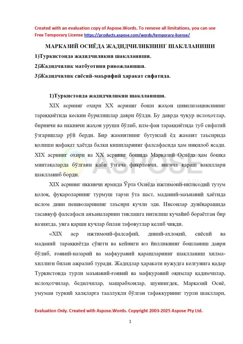 Марказий Осиёда жадидчиликнинг шаклланиши 1