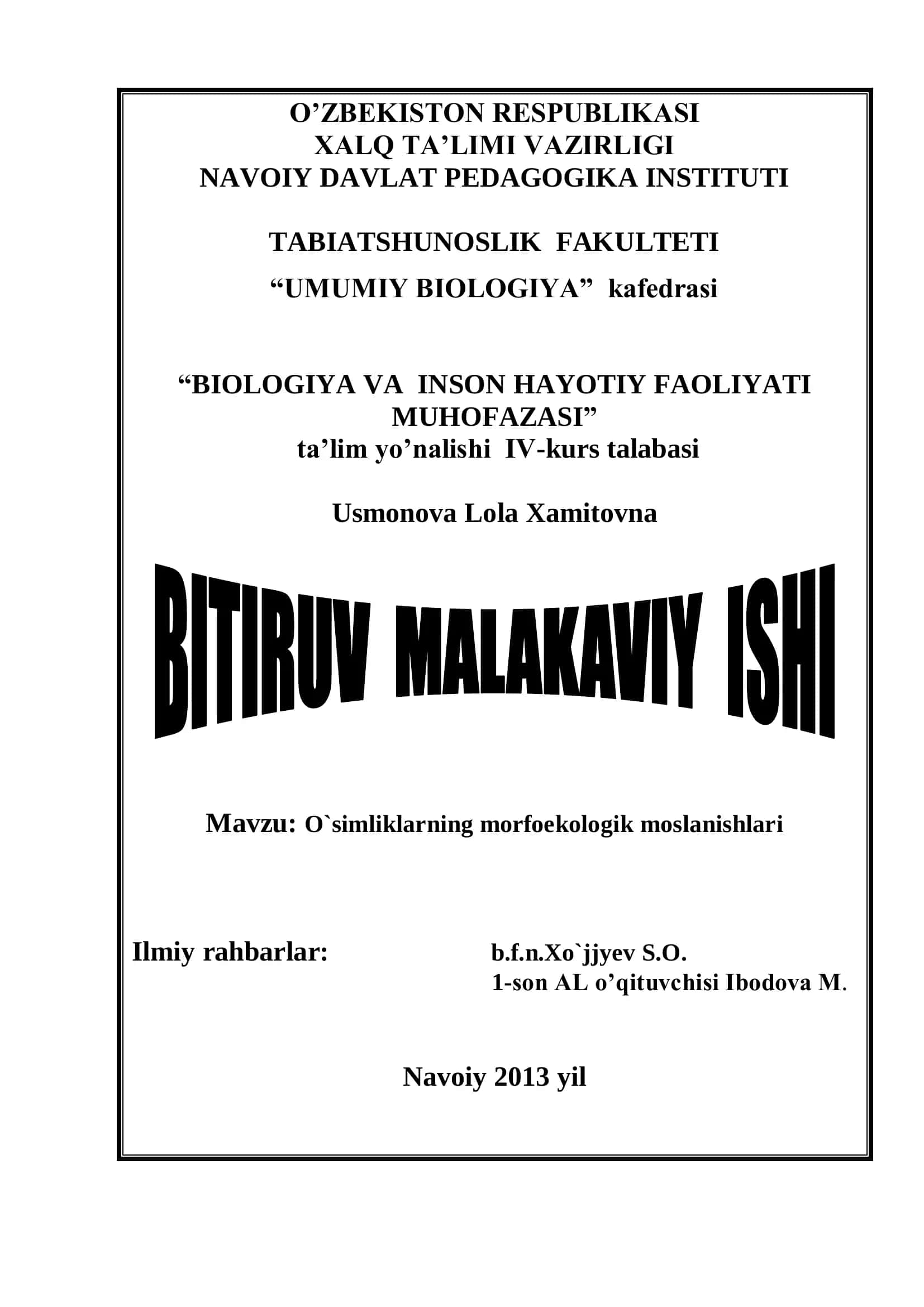 O`simliklarning morfoekologik moslanishlari 1