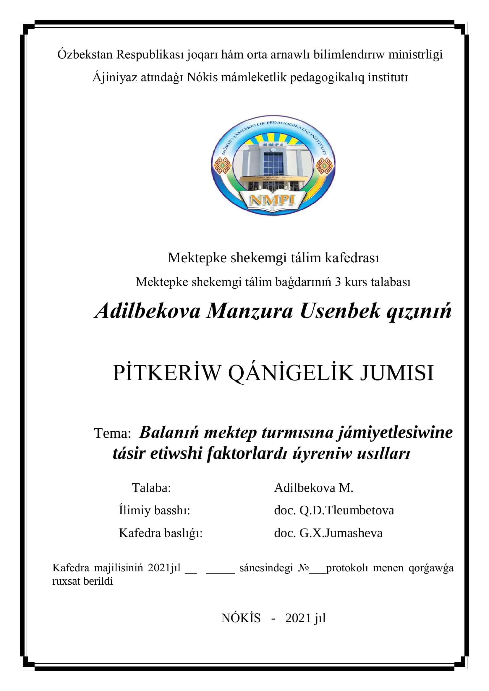 PİTKERİW QÁNİGELİK JUMISI 1