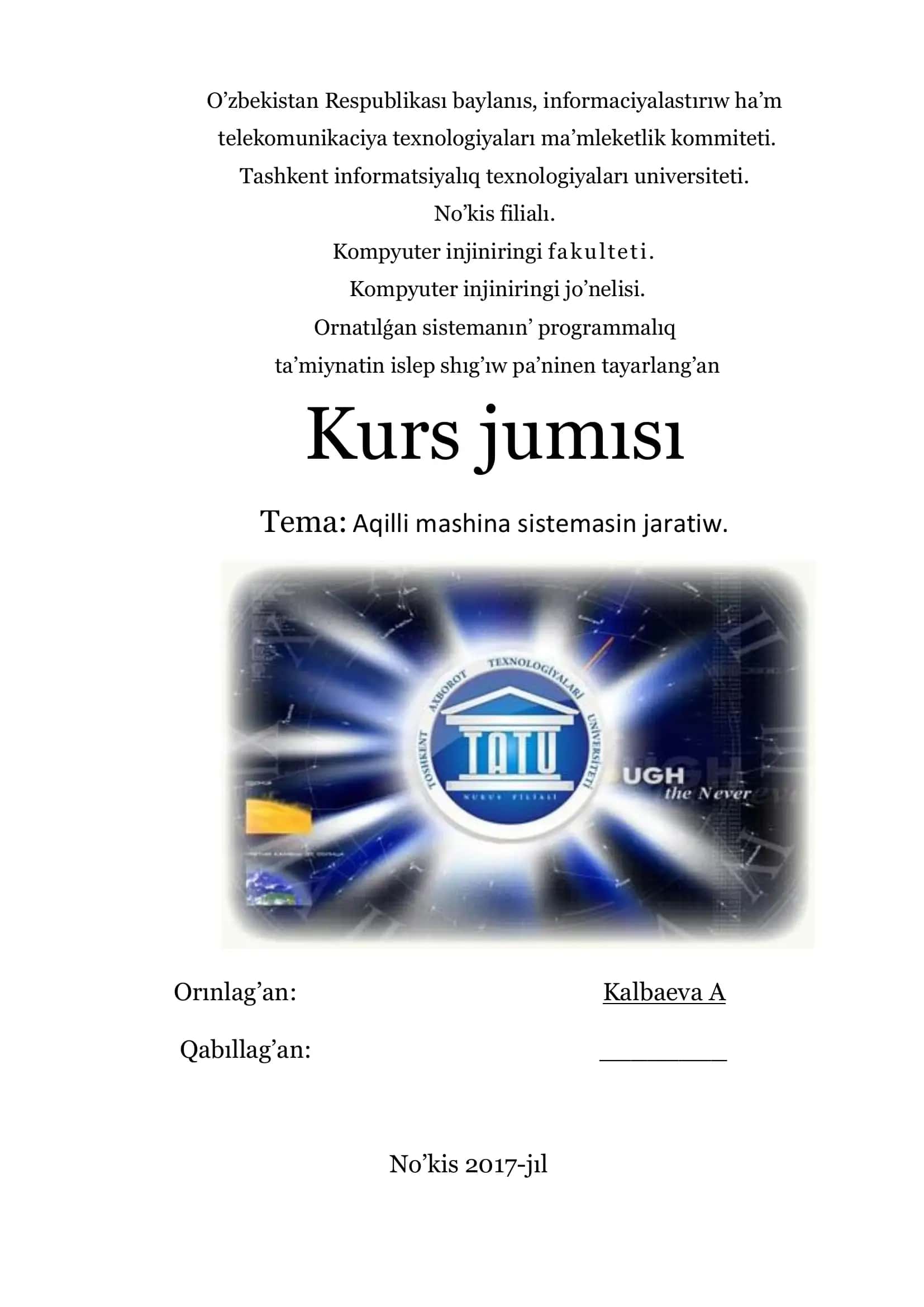 Kompyuter injiniringi fakulteti kurs ishi 1