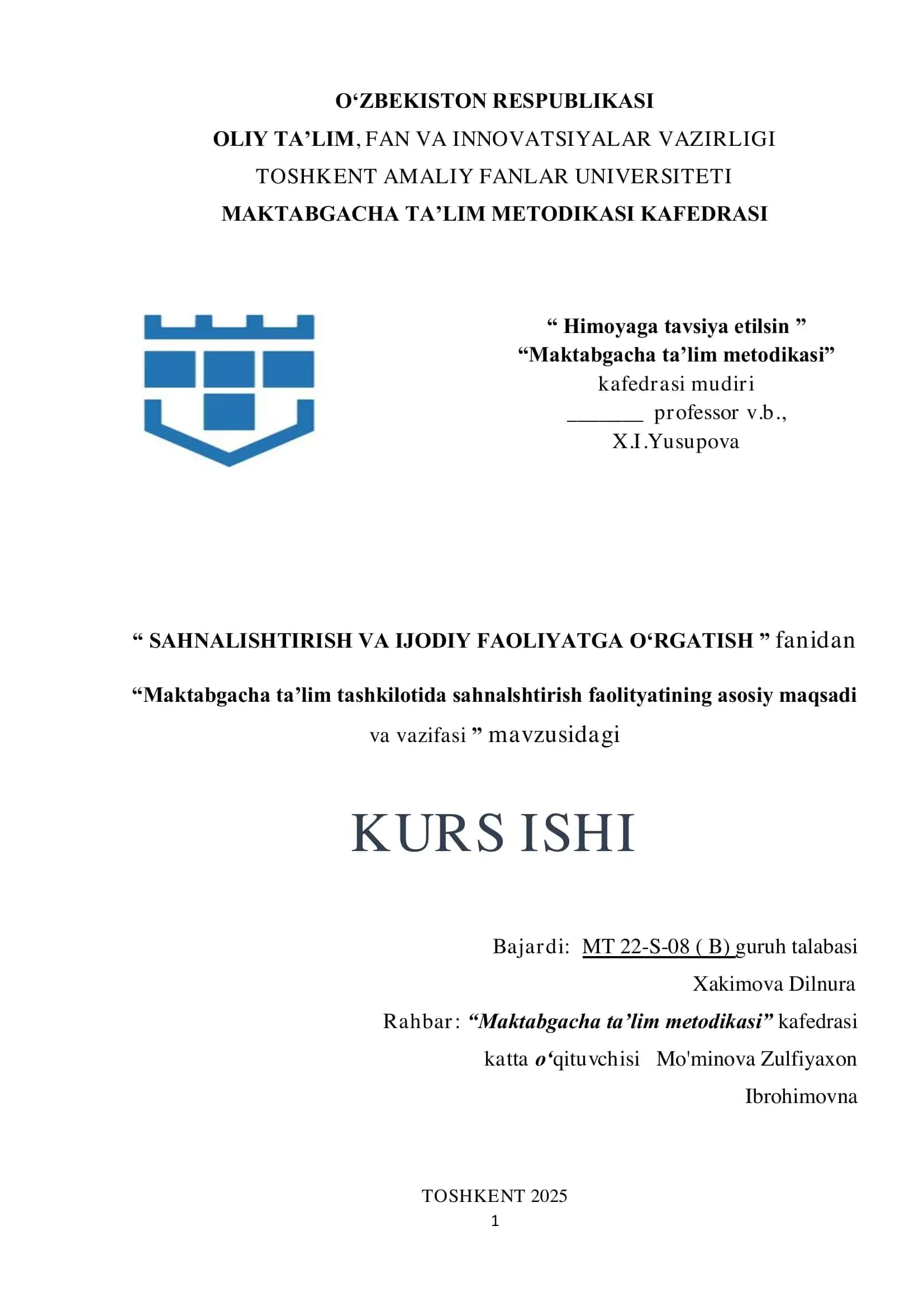 Maktabgacha ta’lim tashkilotida sahnalshtirish faolityatining asosiy maqsadi  va vazifasi 1