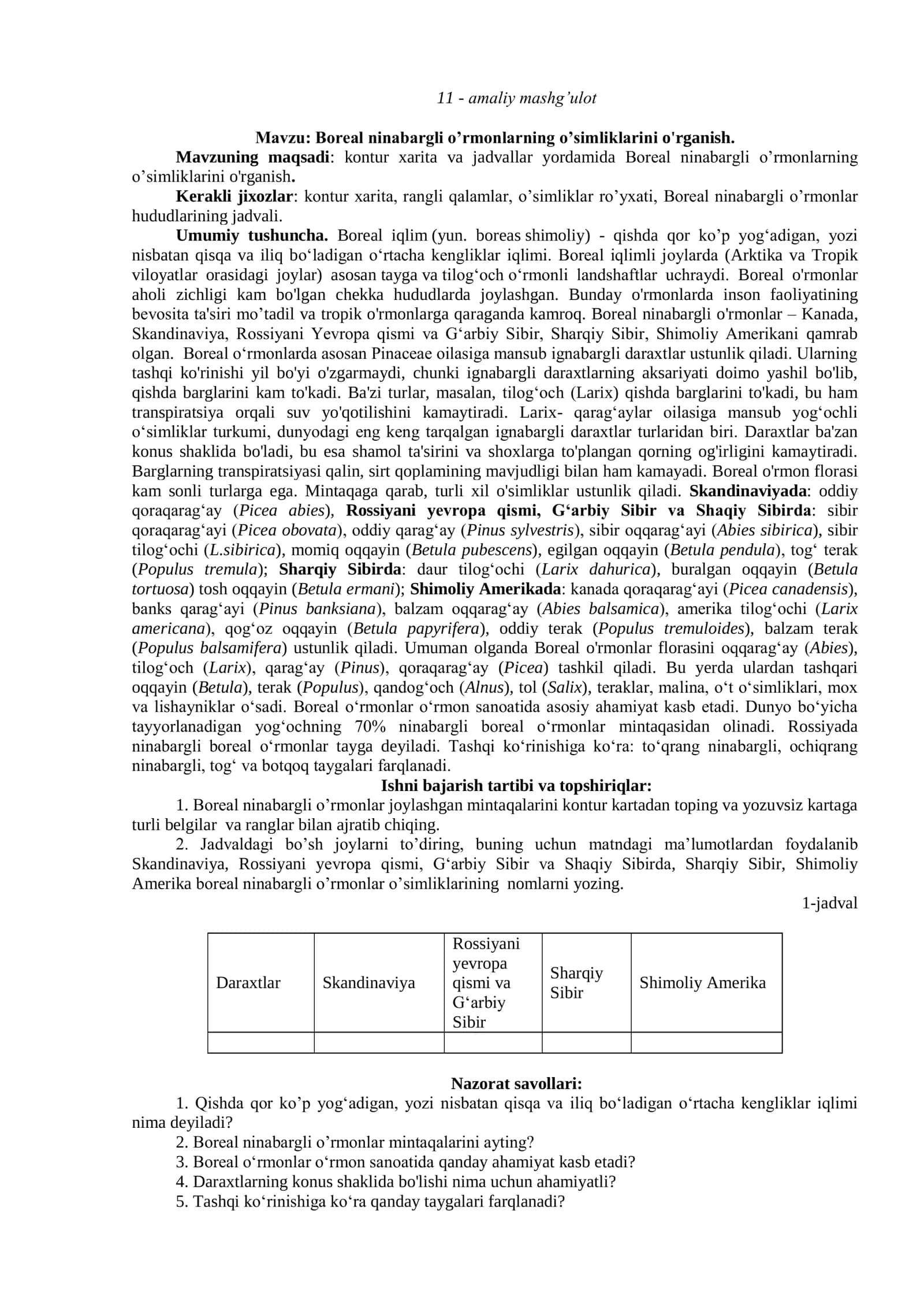 Boreal ninabargli o’rmonlarning o’simliklarini o'rganish 1