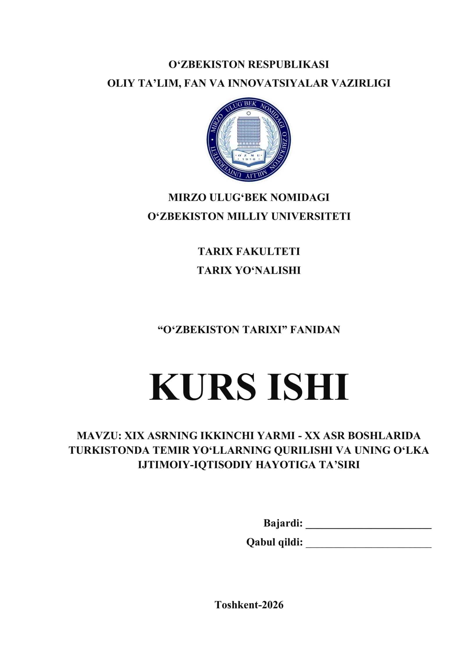 XIX ASRNING IKKINCHI YARMI - XX ASR BOSHLARIDA TURKISTONDA TEMIR YO‘LLARNING QURILISHI VA UNING O‘LKA IJTIMOIY-IQTISODIY HAYOTIGA TA’SIRI 1