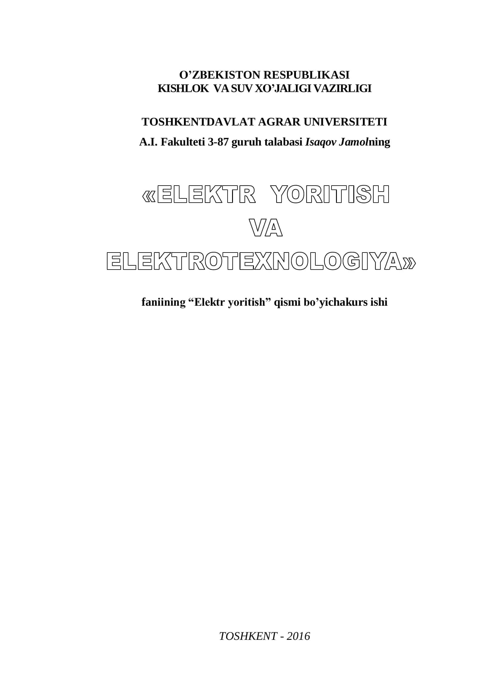 Elektr yoritish kurs ishi 1