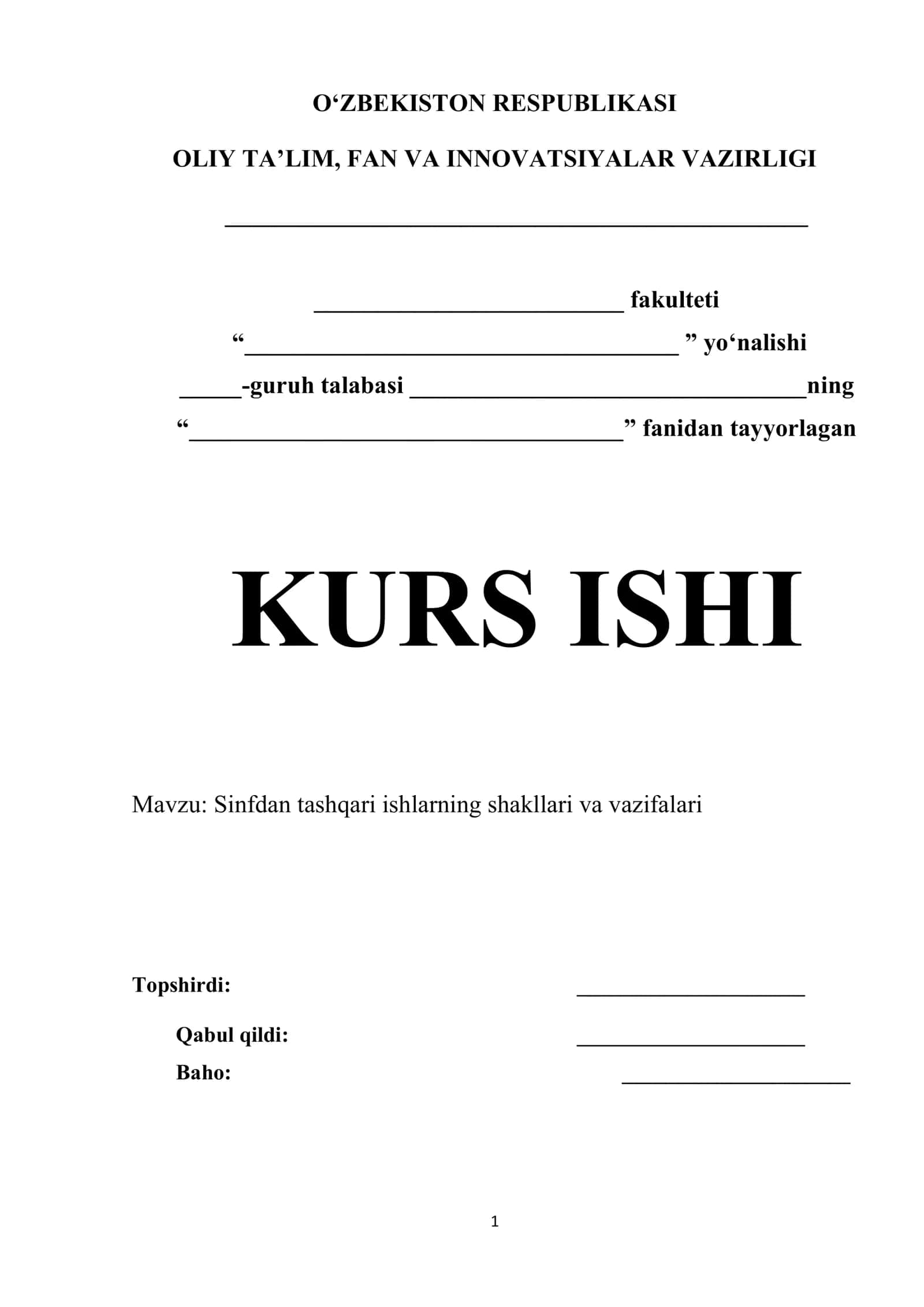 Sinfdan tashqari ishlarning shakllari va vazifalari 1