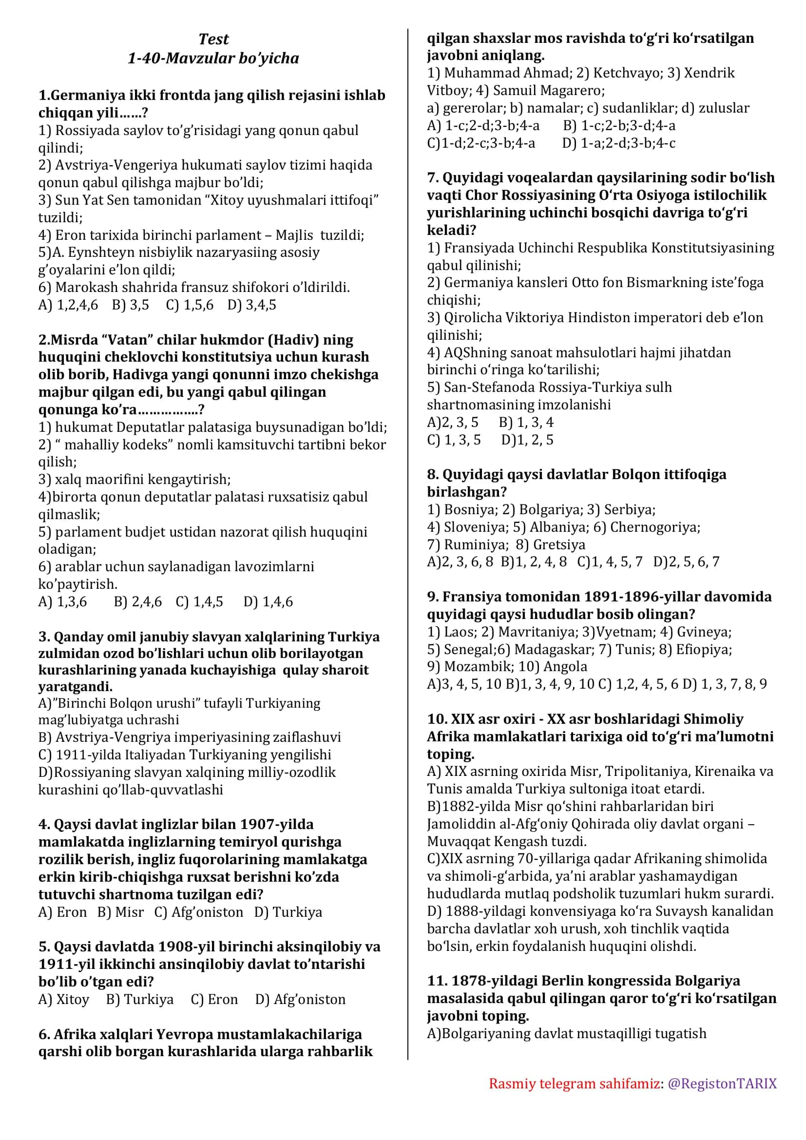 Mavzu: Test 1-40 1