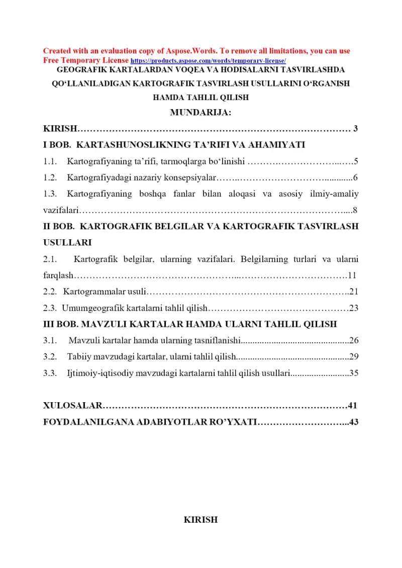 GEOGRAFIK KARTALARDAN VOQEA VA HODISALARNI TASVIRLASHDA QOʻLLANILADIGAN KARTOGRAFIK TASVIRLASH USULLARINI OʻRGANISH HAMDA TAHLIL QILISH 1