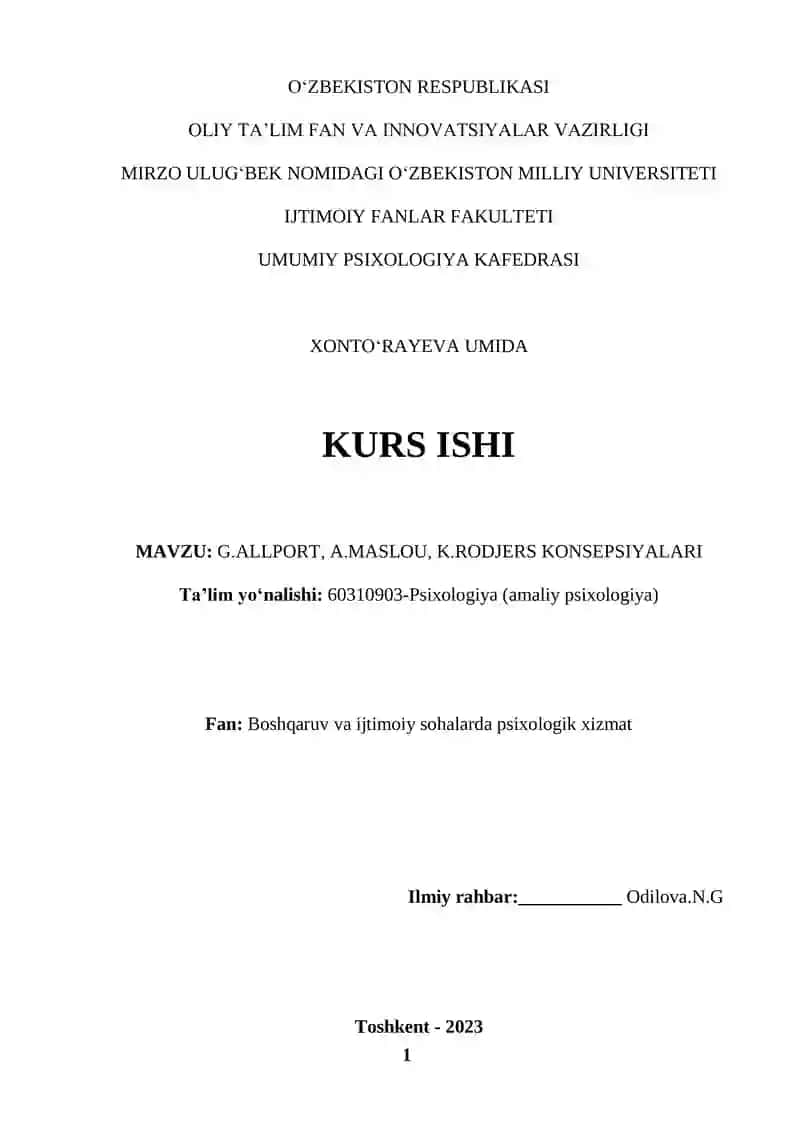 G.ALLPORT, A.MASLOU, K.RODJERS KONSEPSIYALARI