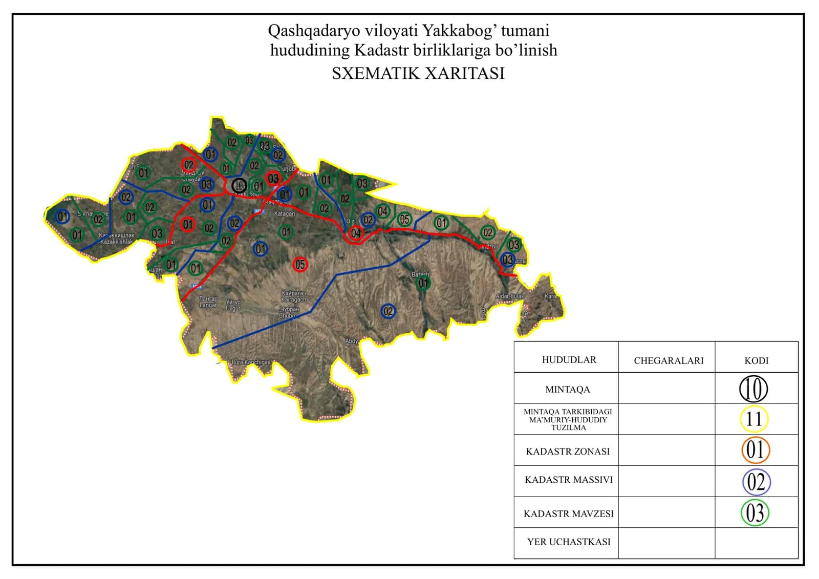 Qashqadaryo viloyati Yakkabog’ tumani hududining Kadastr birliklariga bo’linish SXEMATIK XARITASI 1