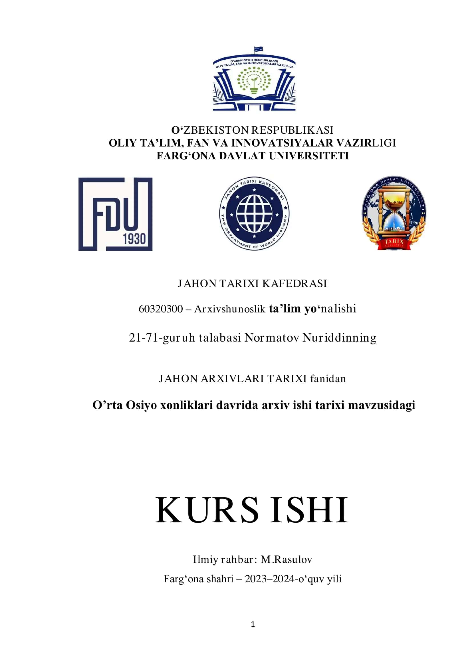 O'rta Osiyo xonliklari davrida arxiv ishi tarixi 1