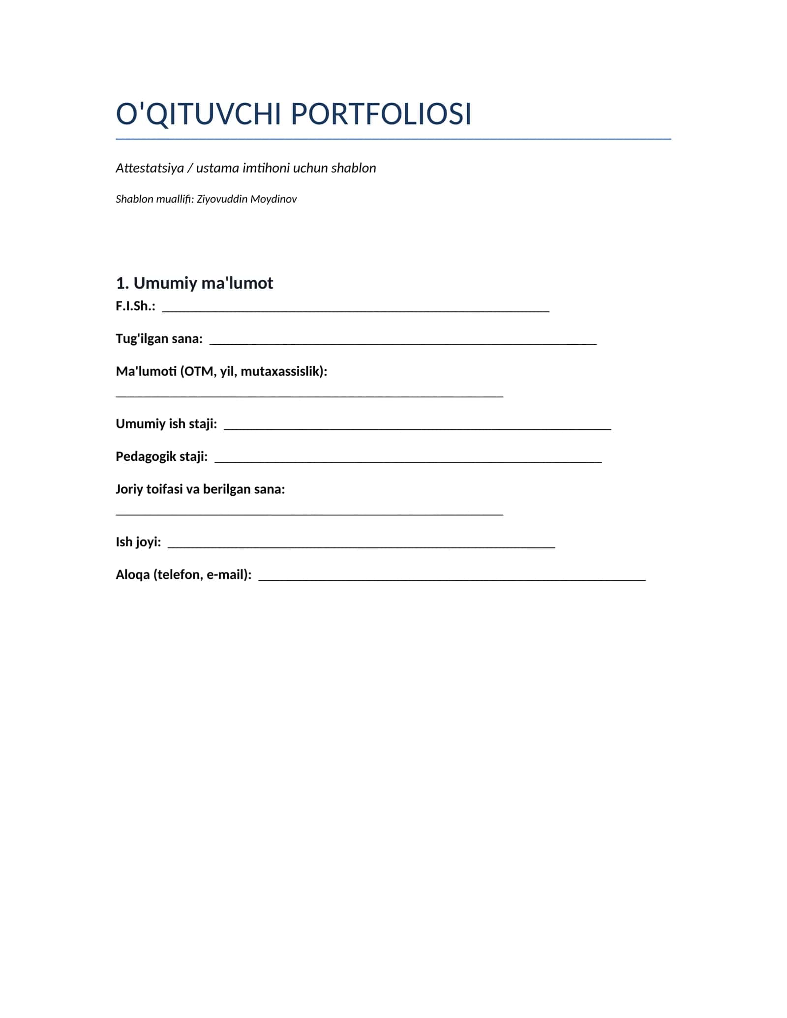 O'QITUVCHI PORTFOLIOSI 1