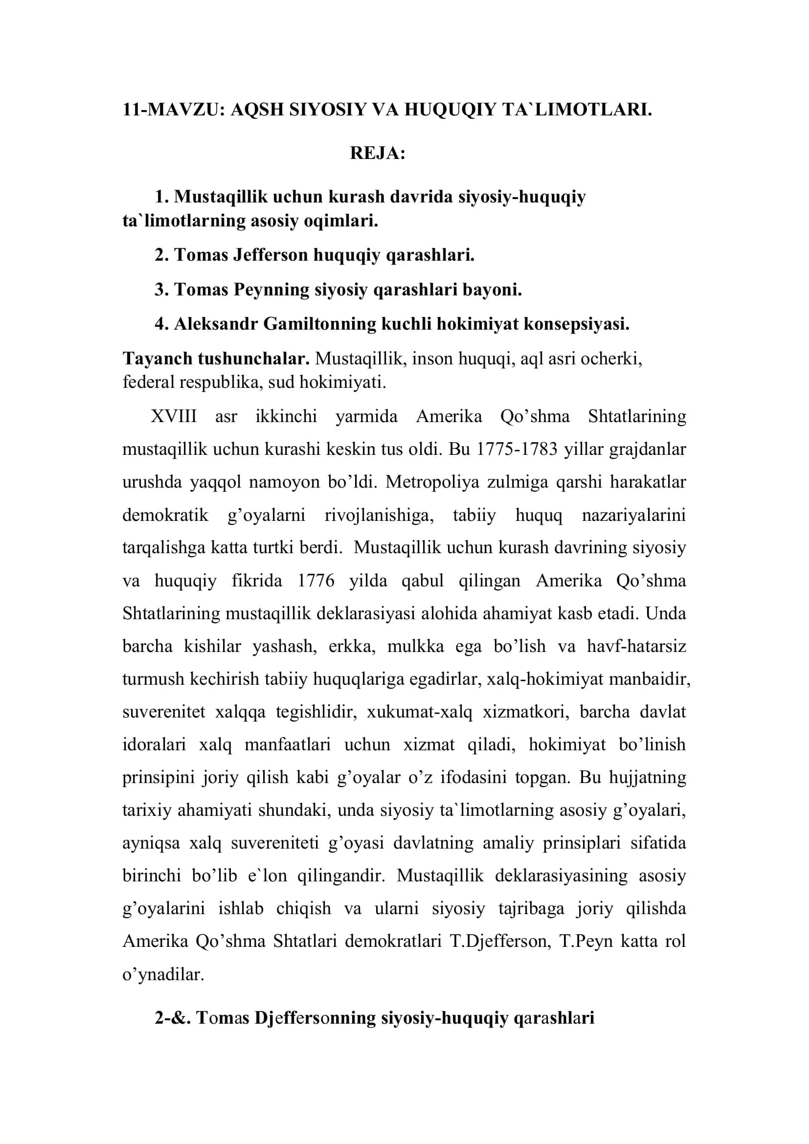 AQSH SIYOSIY VA HUQUQIY TA`LIMOTLARI 1