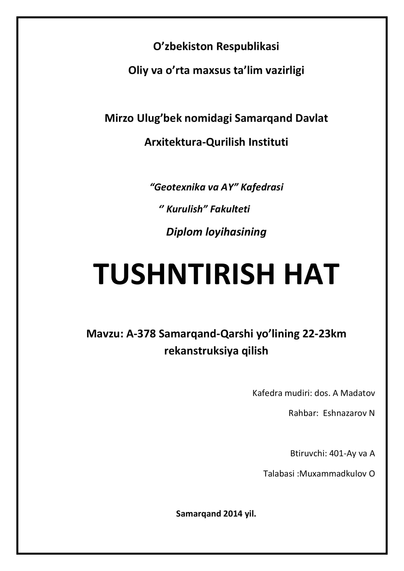 Diplom loyihasining TUSHNTIRISH HAT 1