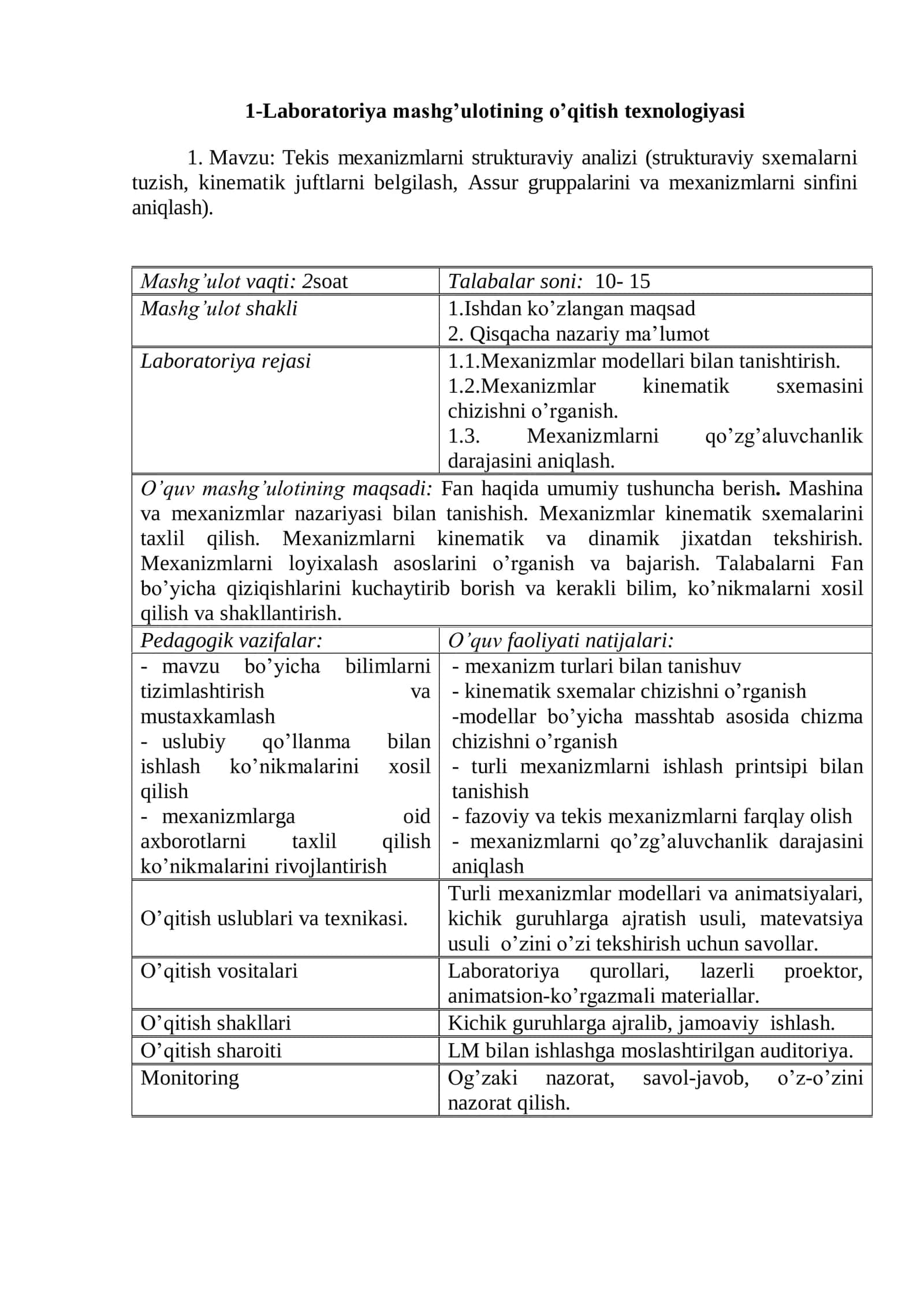 Tekis mexanizmlarni strukturaviy analizi 1