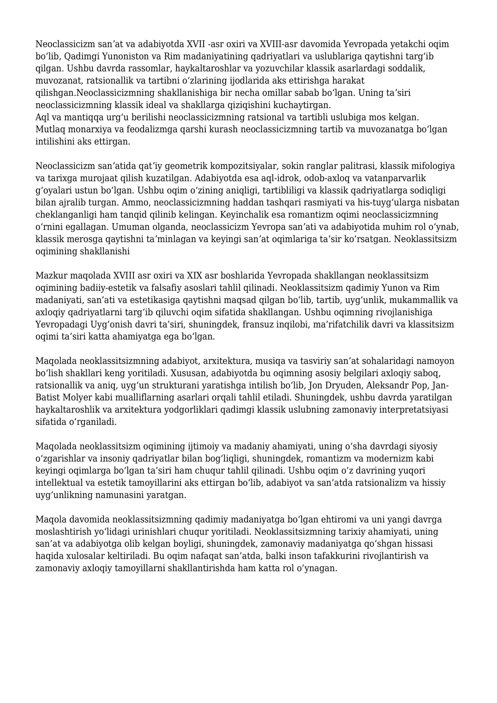 Neoclassicizmning shakllanishi 1