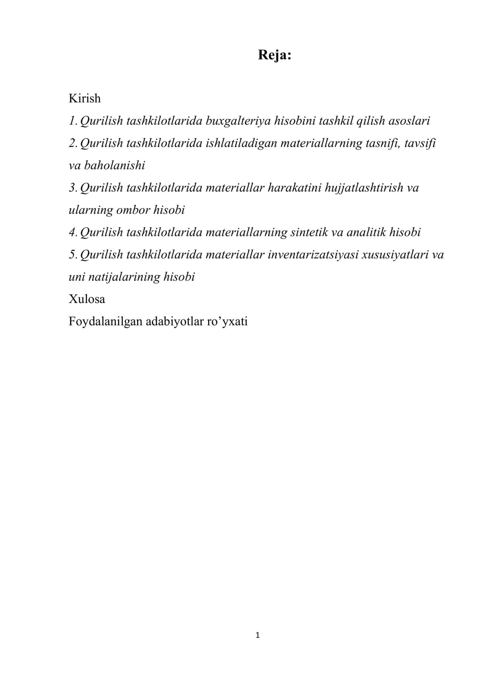 Qurilish tashkilotlarida buxgalteriya hisobini tashkil qilish asoslari 1