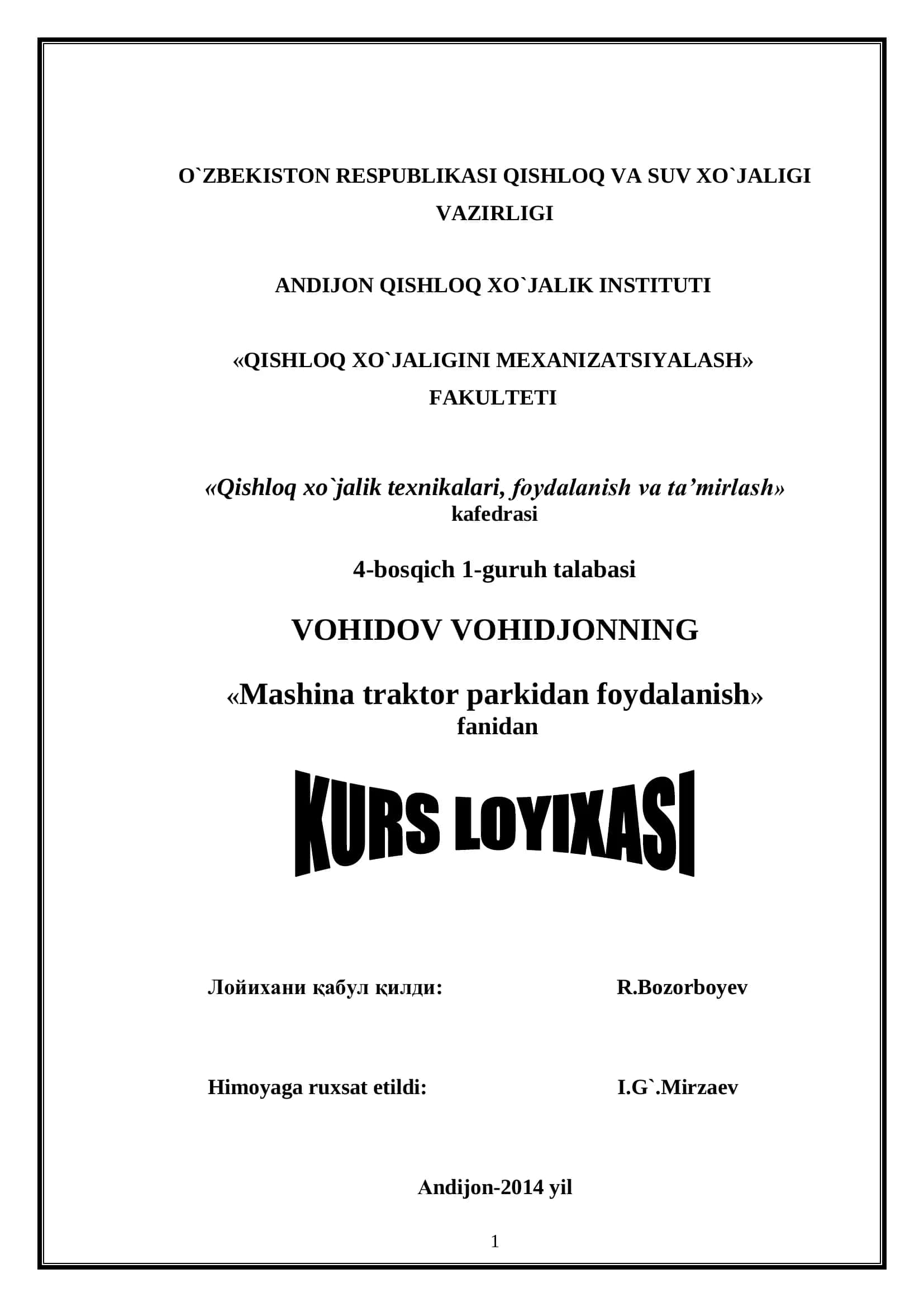 Mashina traktor parkidan foydalanish 1