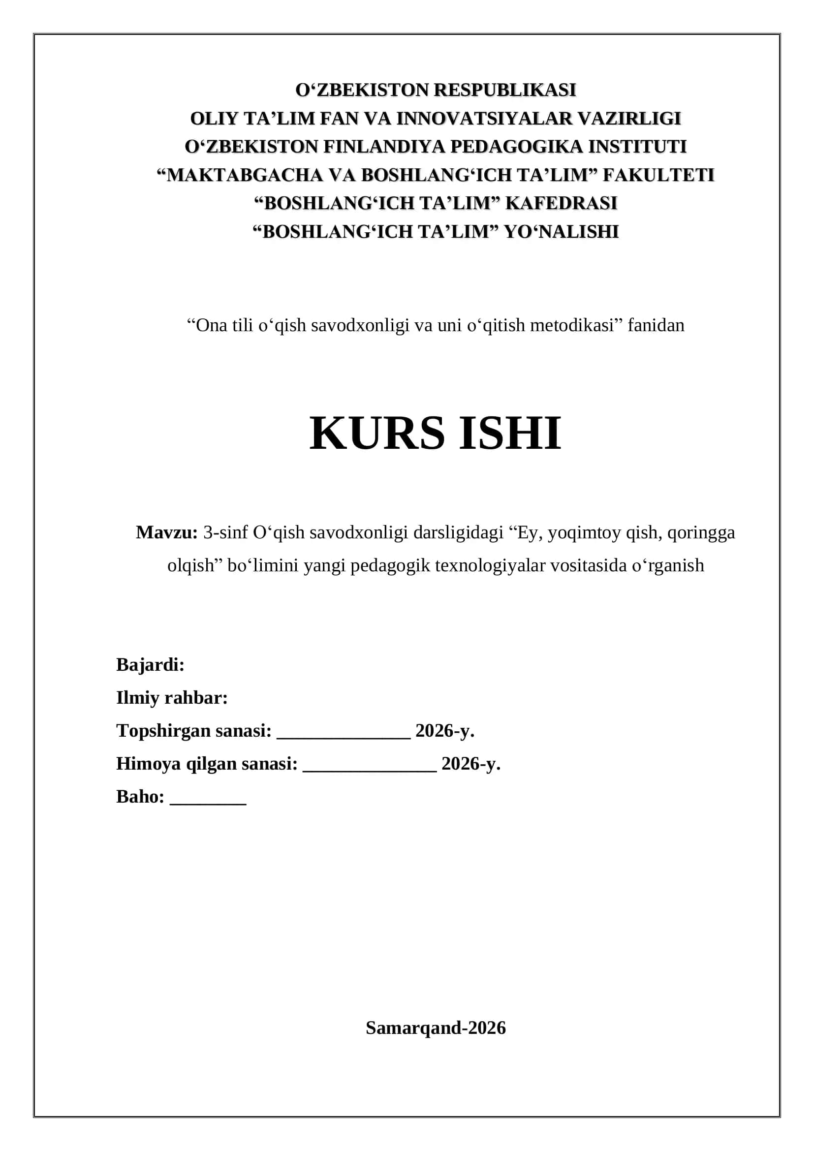 "Ona tili oʻqish savodxonligi va uni oʻqitish metodikasi" 1