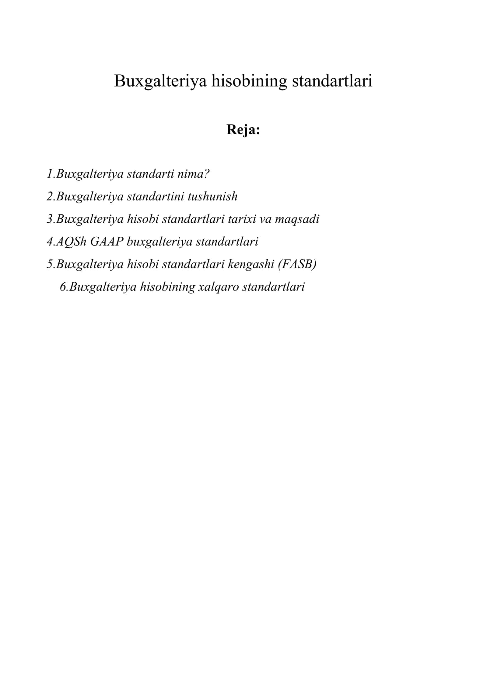 Buxgalteriya hisobining standartlari 1