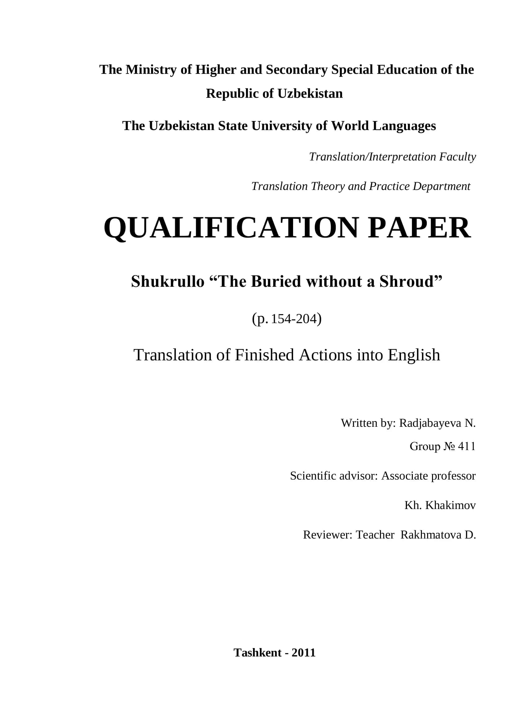 Translation of Finished Actions into English 1