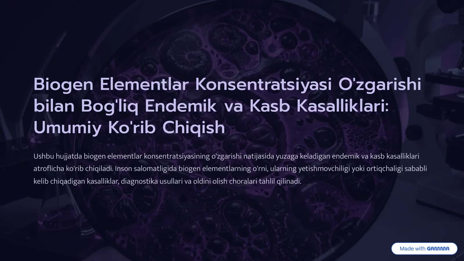 Biogen Elementlar Konsentratsiyasi O'zgarishi bilan Bog'liq Endemik va Kasb Kasalliklari: Umumiy Ko'rib Chiqish 1