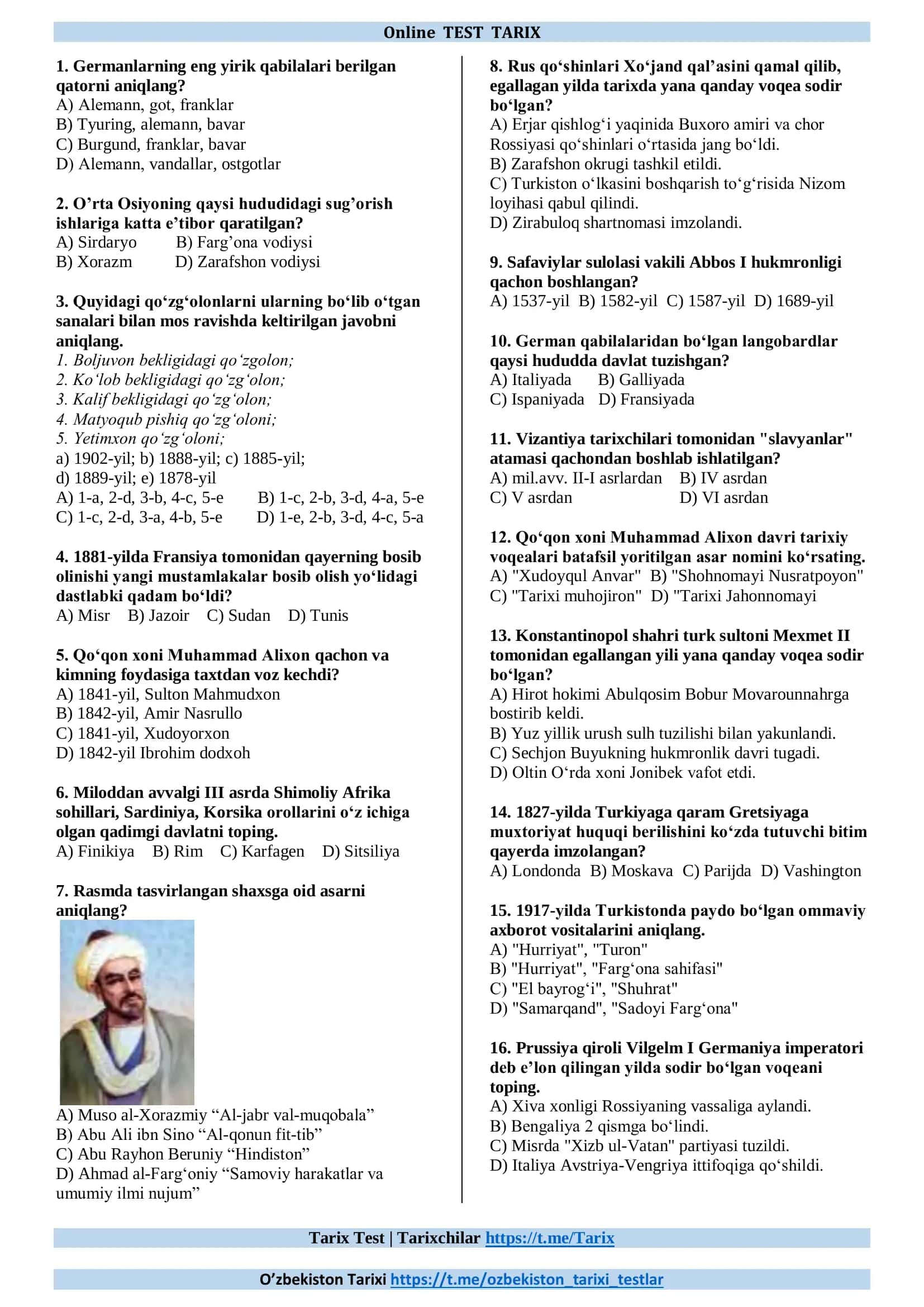 Online TEST TARIX 1