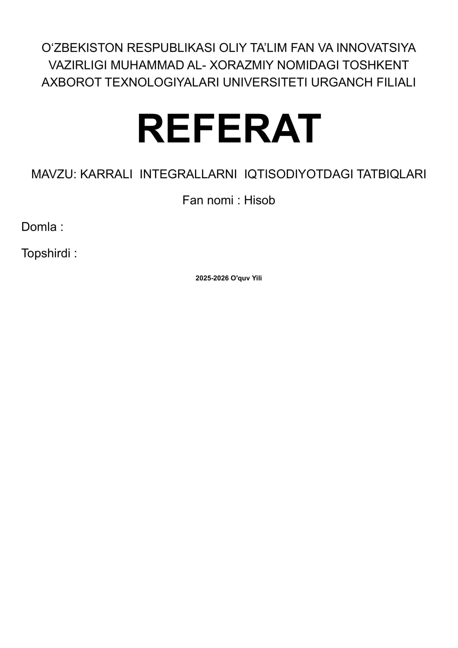 KARRALI INTEGRALLARNI IQTISODIYOTDAGI TATBIQLARI 1