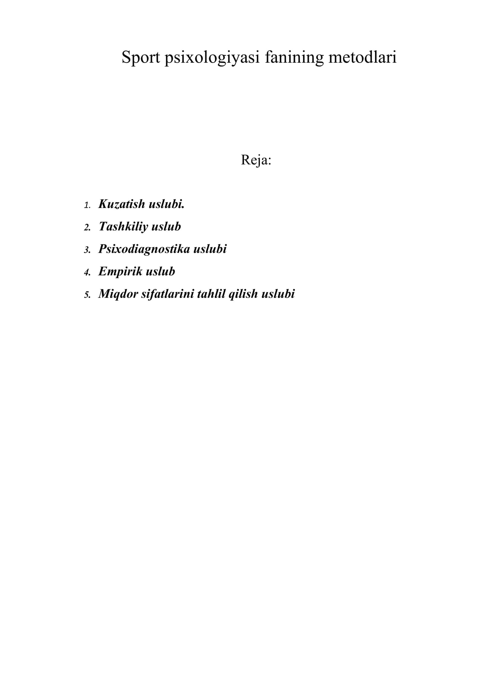 Sport psixologiyasi fanining metodlari 1