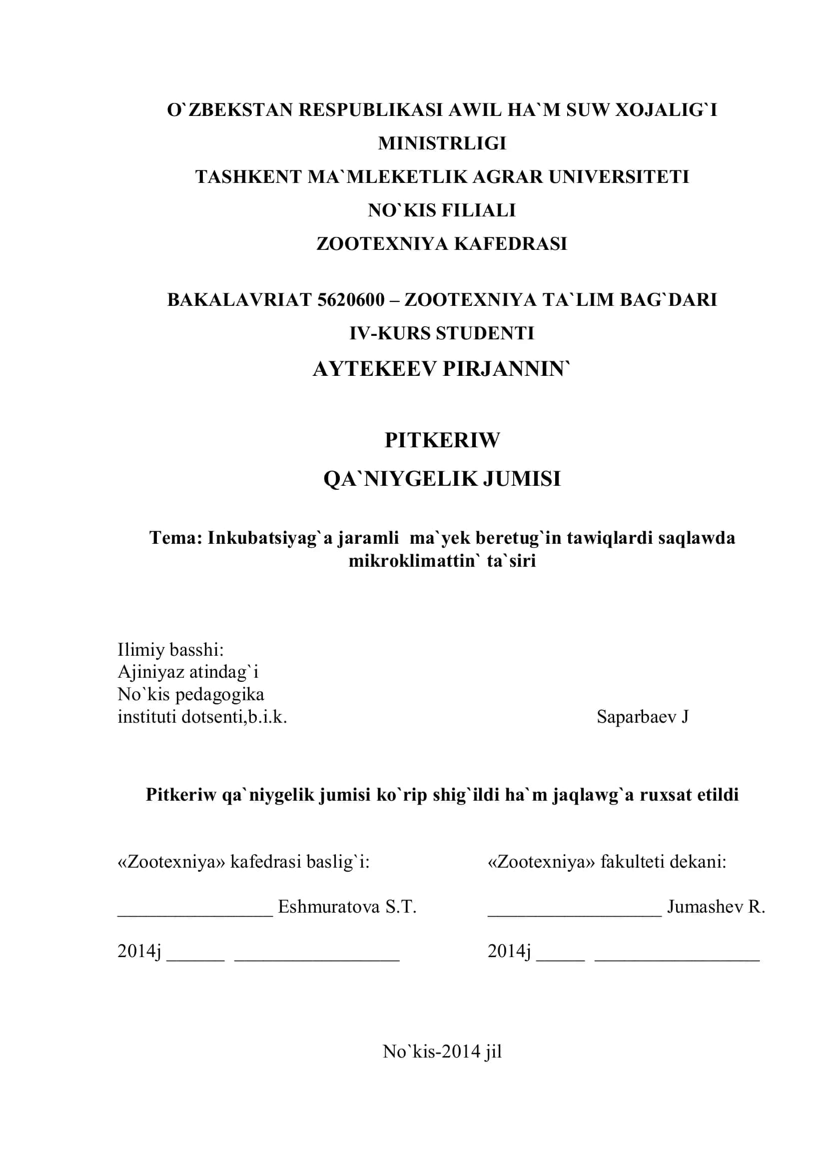 AYTEKEEV PIRJANNIN` PITKERIW QA`NIYGELIK JUMISI 1