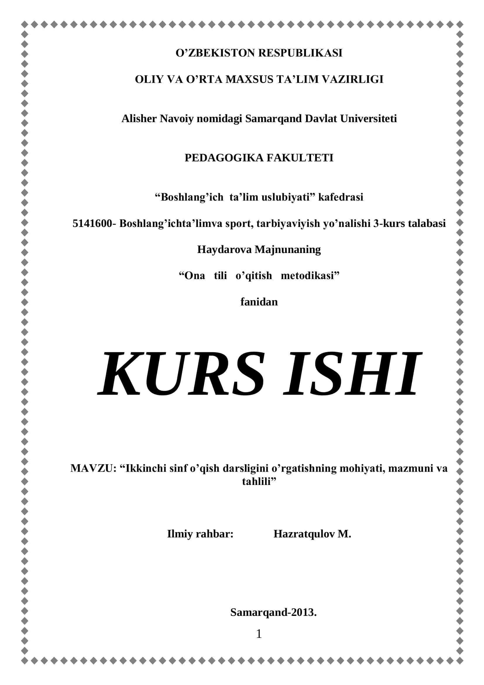Ikkinchi sinf o’qish darsligini o’rgatishning mohiyati, mazmuni va tahlili 1
