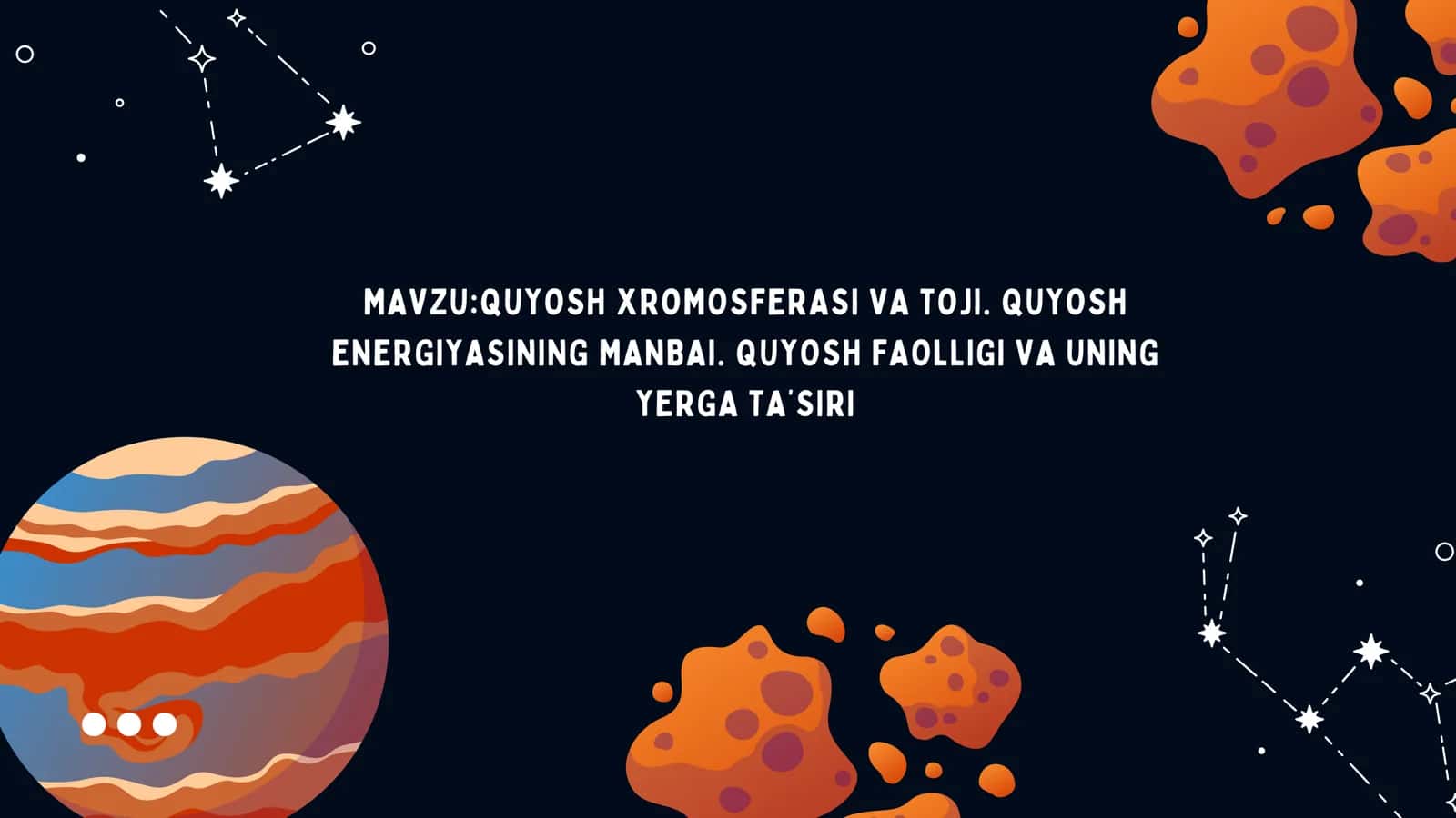 QUYOSH XROMOSFERASI VA TOJI. QUYOSH ENERGIYASINING MANBAI. QUYOSH FAOLLIGI VA UNING YERGA TA’SIRI 1